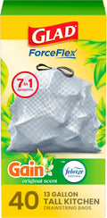 Glad ForceFlex Tall Kitchen Trash Bags, 13 Gallon, Gain Original, 40 Count (Package May Vary)