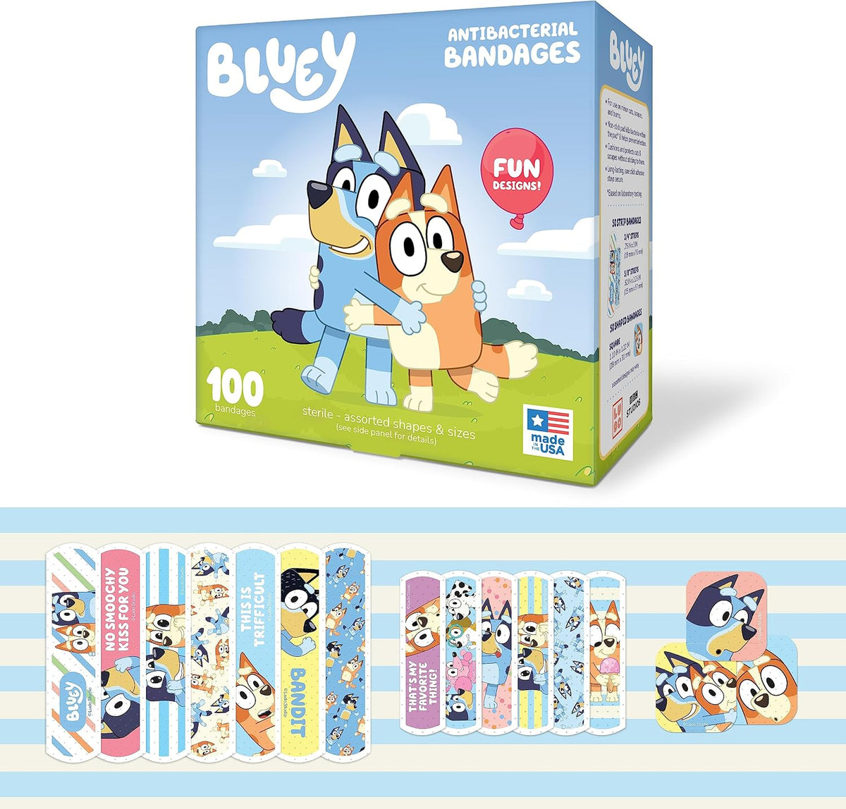 Bluey Kids Adhesive Bandages, 3 Assorted Sizes, 100 Count