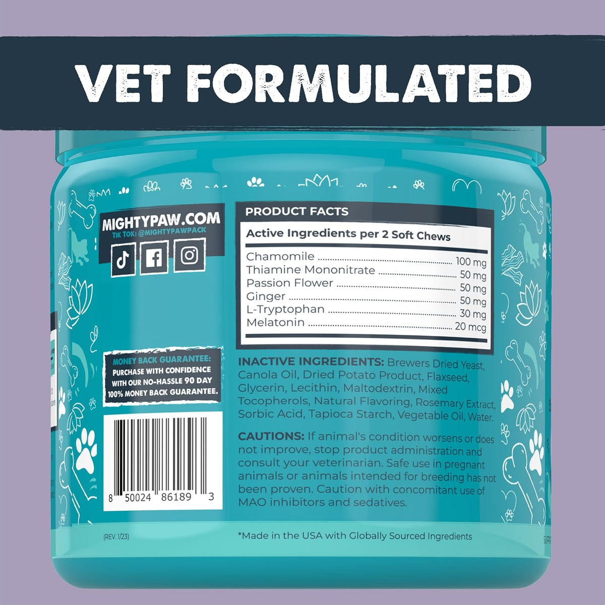 Mighty Paw Calming Chews for Dogs with Melatonin, Waggables, 120 Count