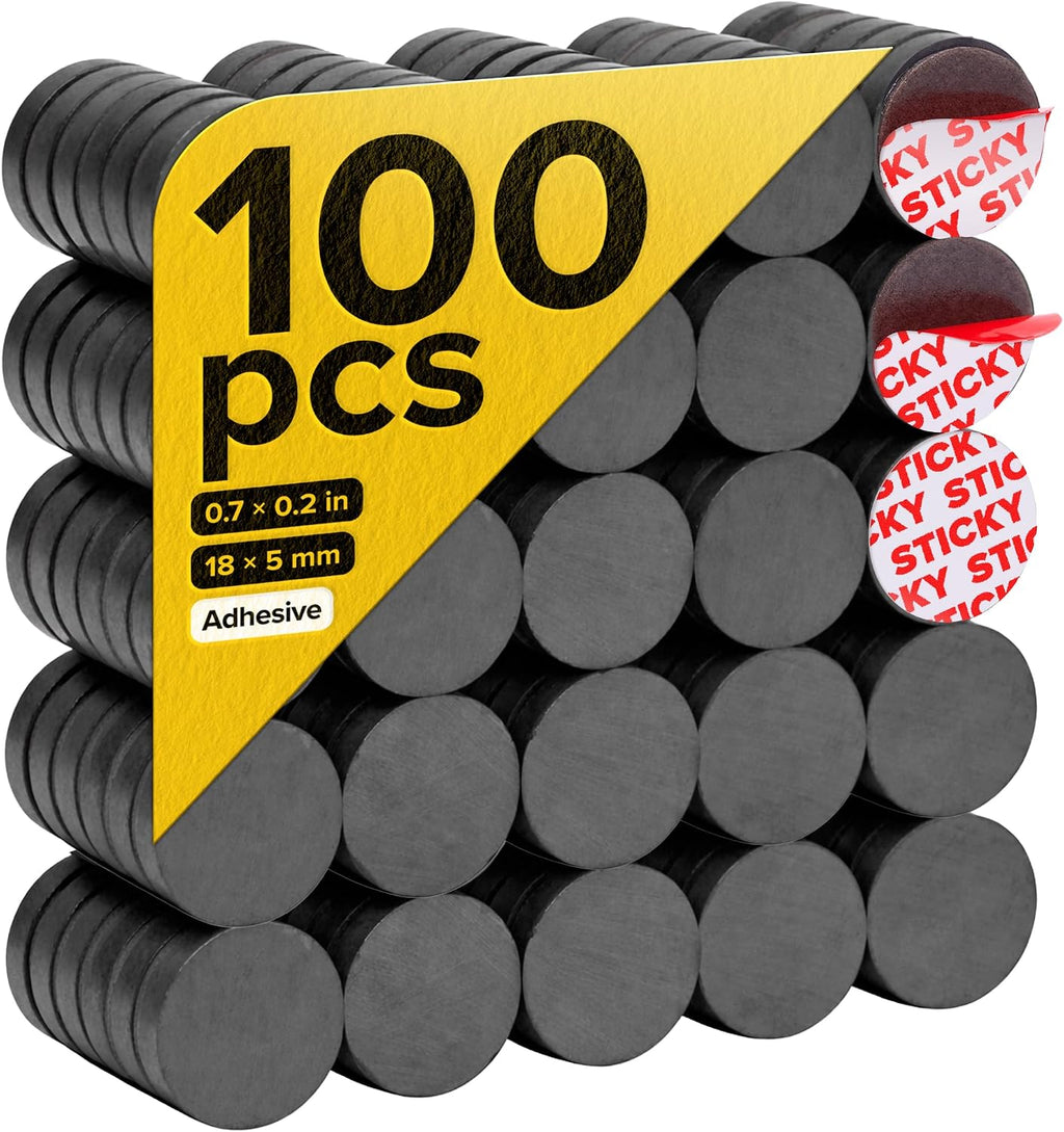 Strong Ceramic Round Adhesive Magnets, 0.7x0.12 (18x3mm), 100 Pcs