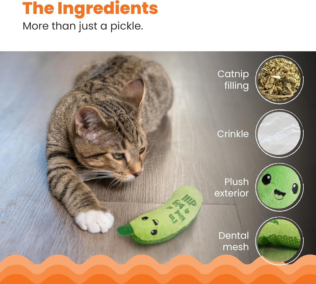 Catstages Crunchy Pickle Kicker Chew Cat Toy, Catnip & Dental Mesh, 6.5"