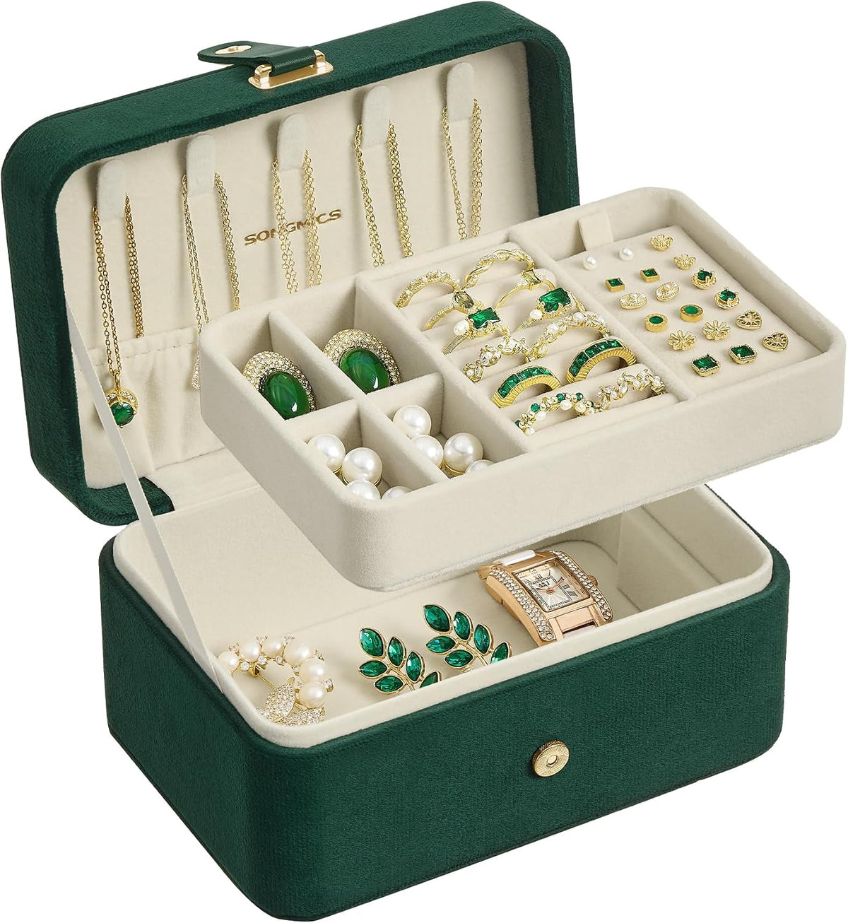 SONGMICS Travel Jewelry Organizer, 2-Layer Portable Jewelry Box Case