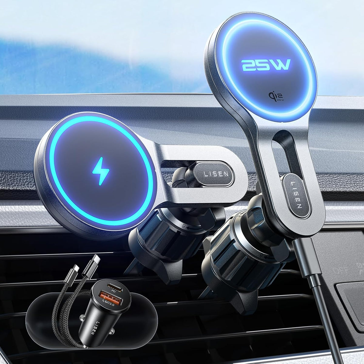 LISEN for Qi2.2 25W MagSafe Car Mount Charger,Car Vent Magnetic Car Charger
