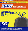 Hefty Essentials 30 Gallon Trash Bags, Black, Unscented, 56ct