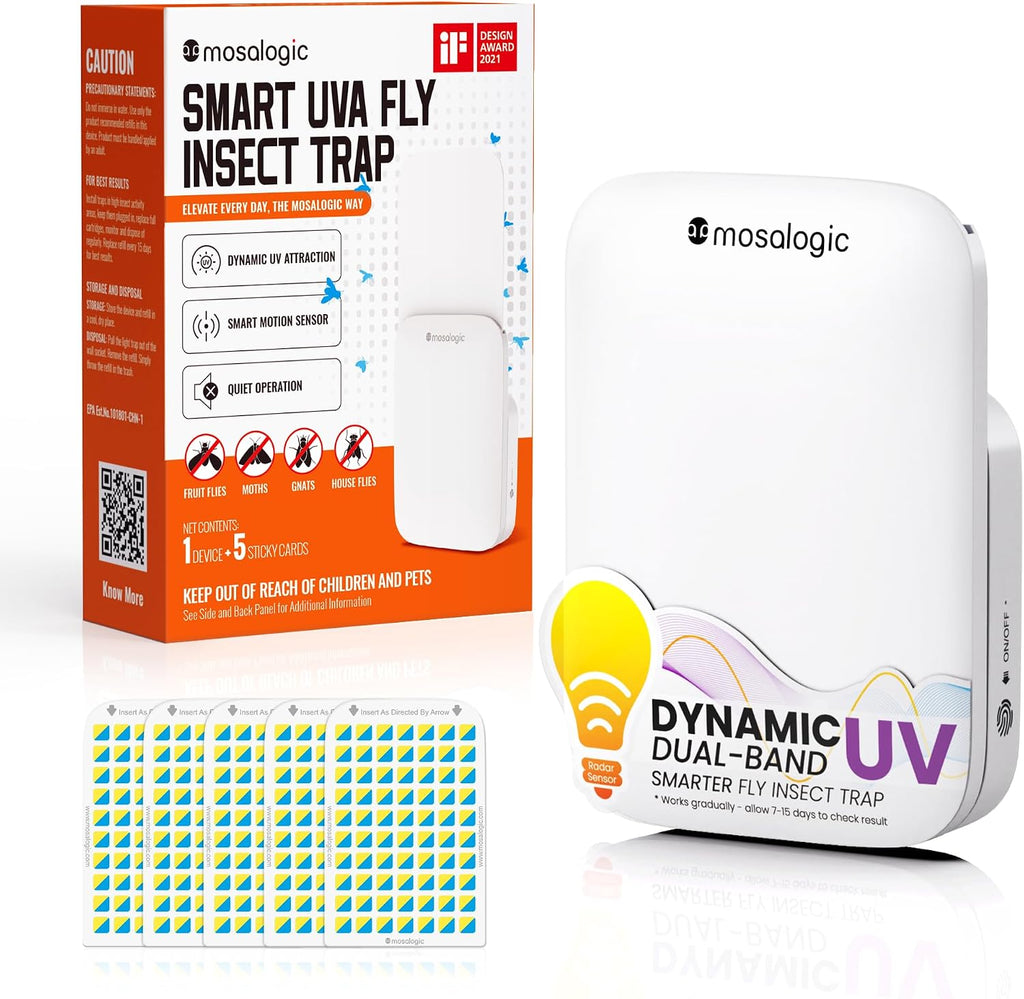 Mosalogic Fruit Fly Traps for Indoors Gnat Trap for House Indoor-600 Sqft Protection Area UV Fly Insect Trapper for Fruit Flies,Gnat,Mosquito,and Other Flying Insect Plug in Bug Killer White
