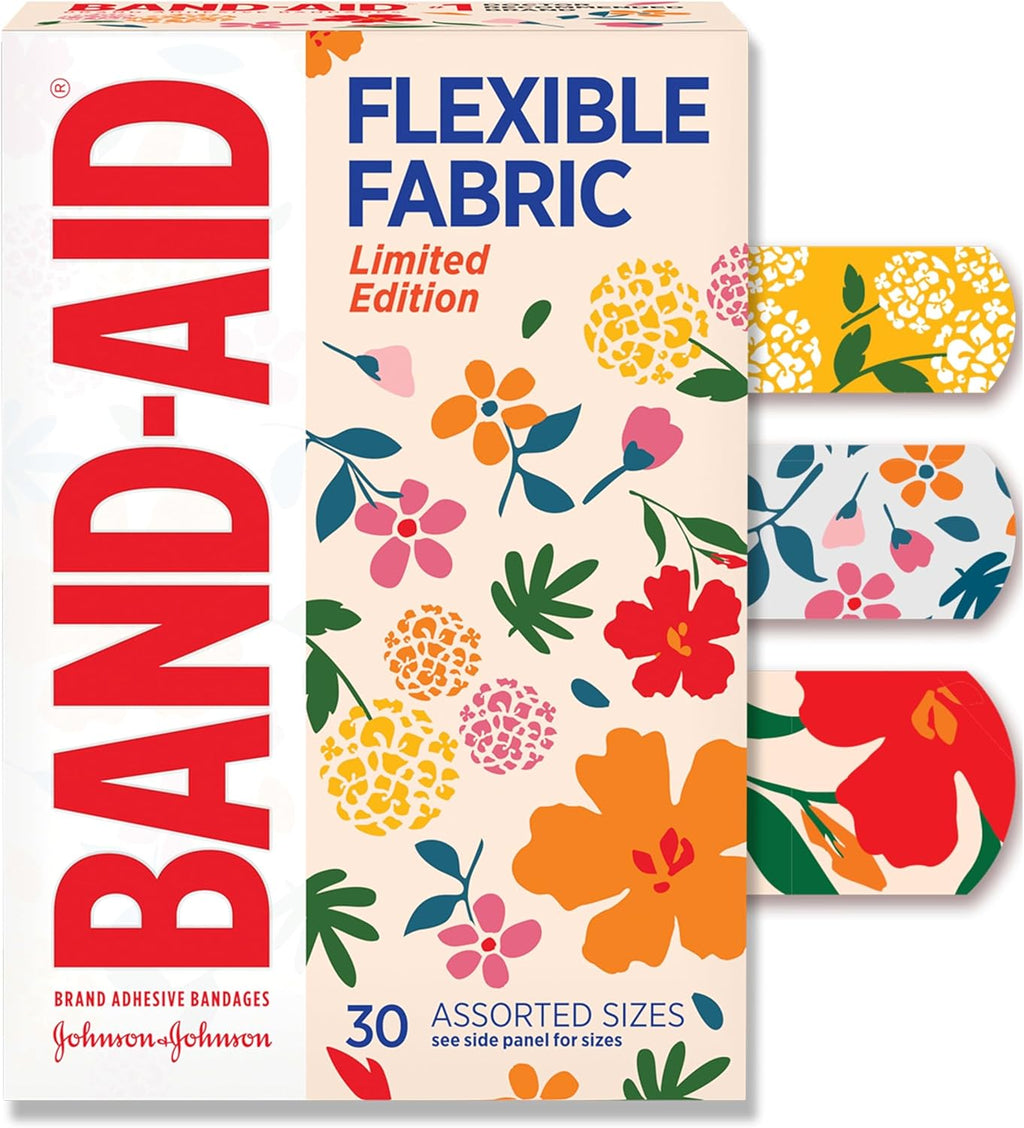 BAND-AID Brand Flexible Fabric Adhesive Bandages, Wildflower Designs, 30 Ct