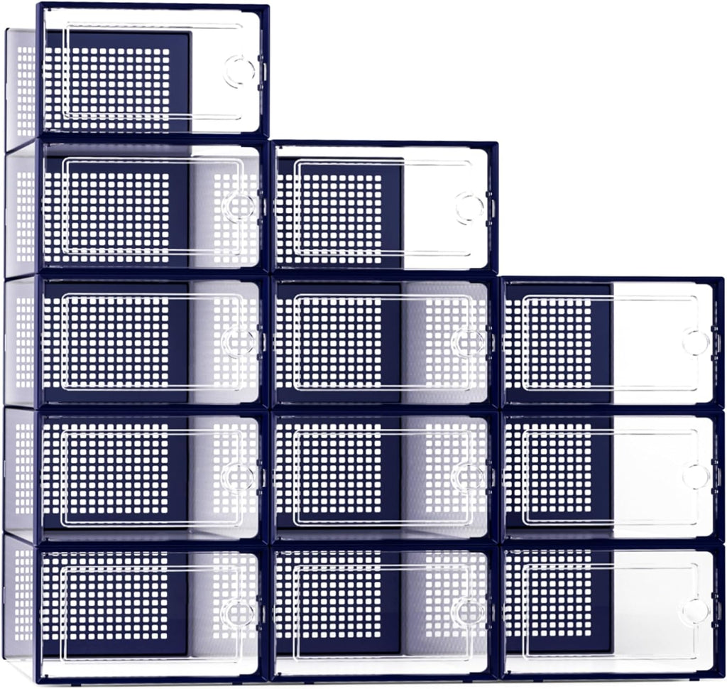 Kuject X-Large Shoe Storage Boxes 12 Pack, Clear Stackable Shoe Organizer