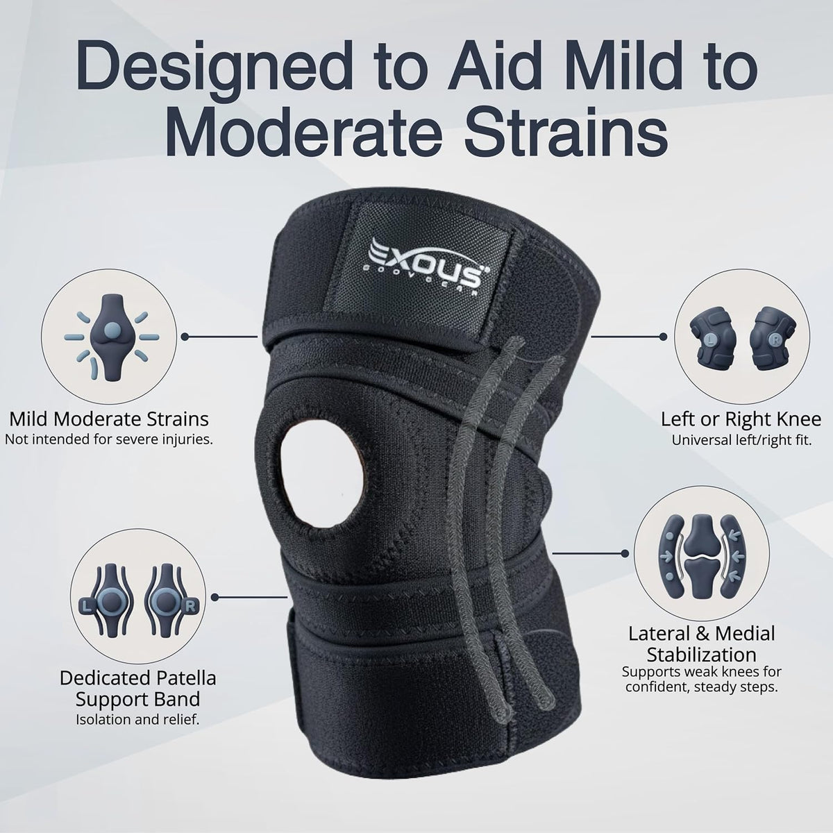 Knee Brace for Men & Women with Patented 4-Way Adjustable Support