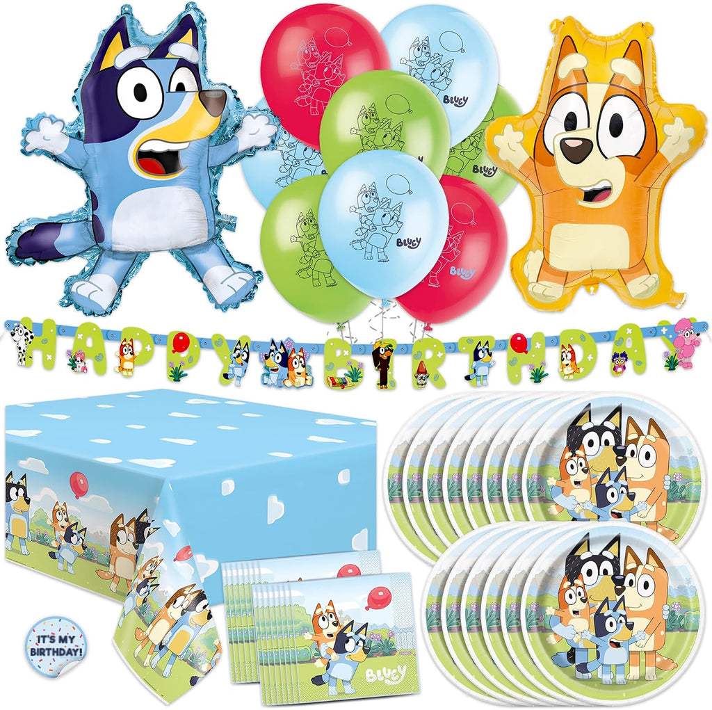 Bluey Birthday Decorations and Party Supplies with Balloons and Tablecloth