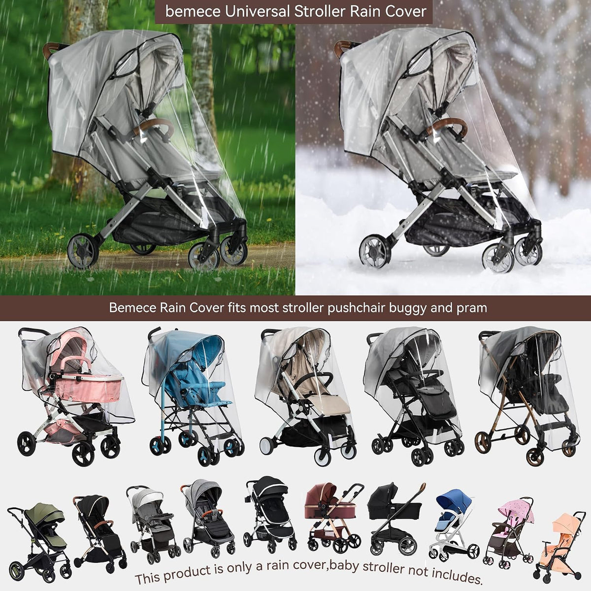 Clear Stroller Rain Cover, Universal EVA Weather Shield with Side Air Vents