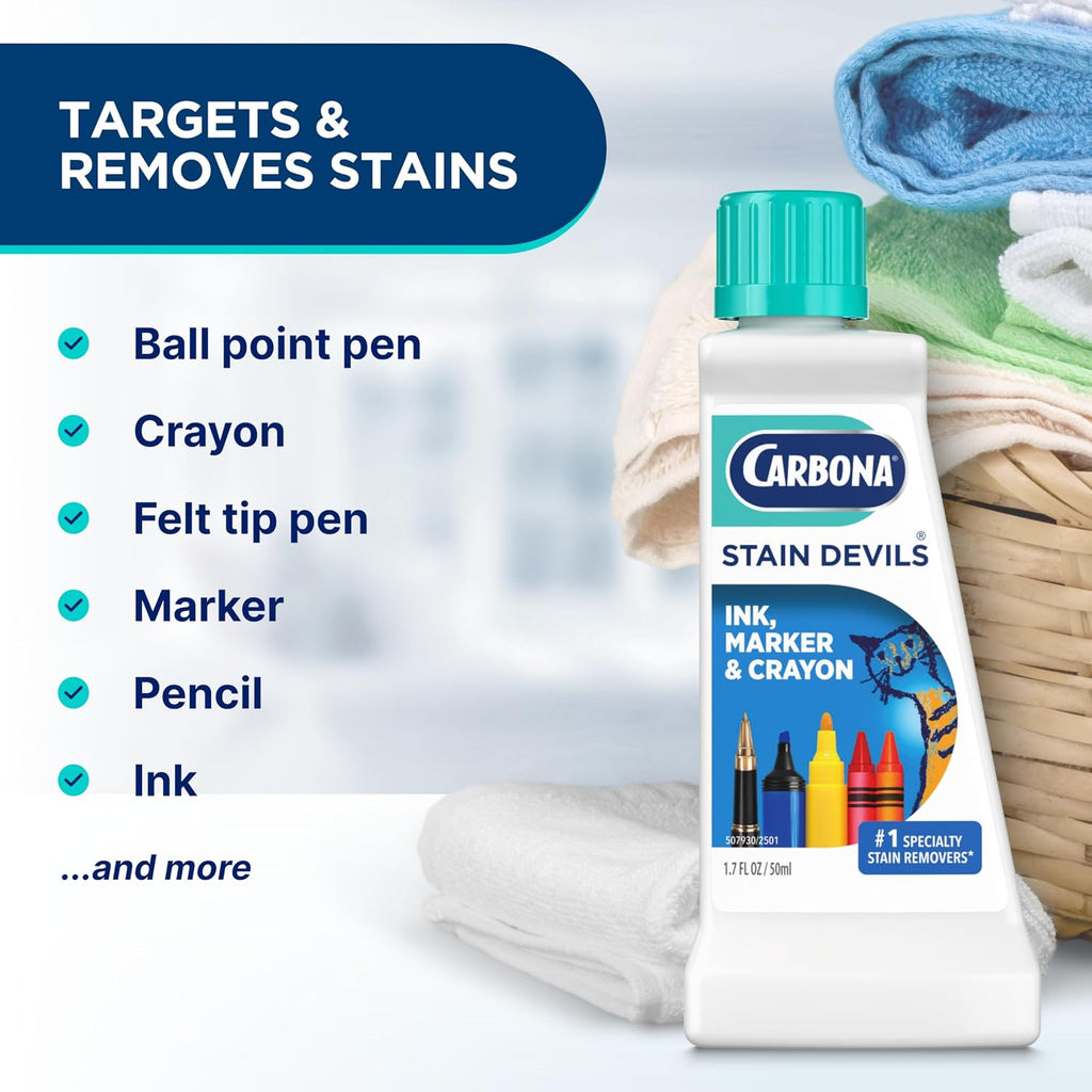 Carbona Stain Devils® #3 | Ink, Marker & Crayon | Professional Strength Laundry Stain Remover | Multi-Fabric Cleaner | Safe On Skin & Washable Fabrics | 1.7 Fl Oz, 1 Pack