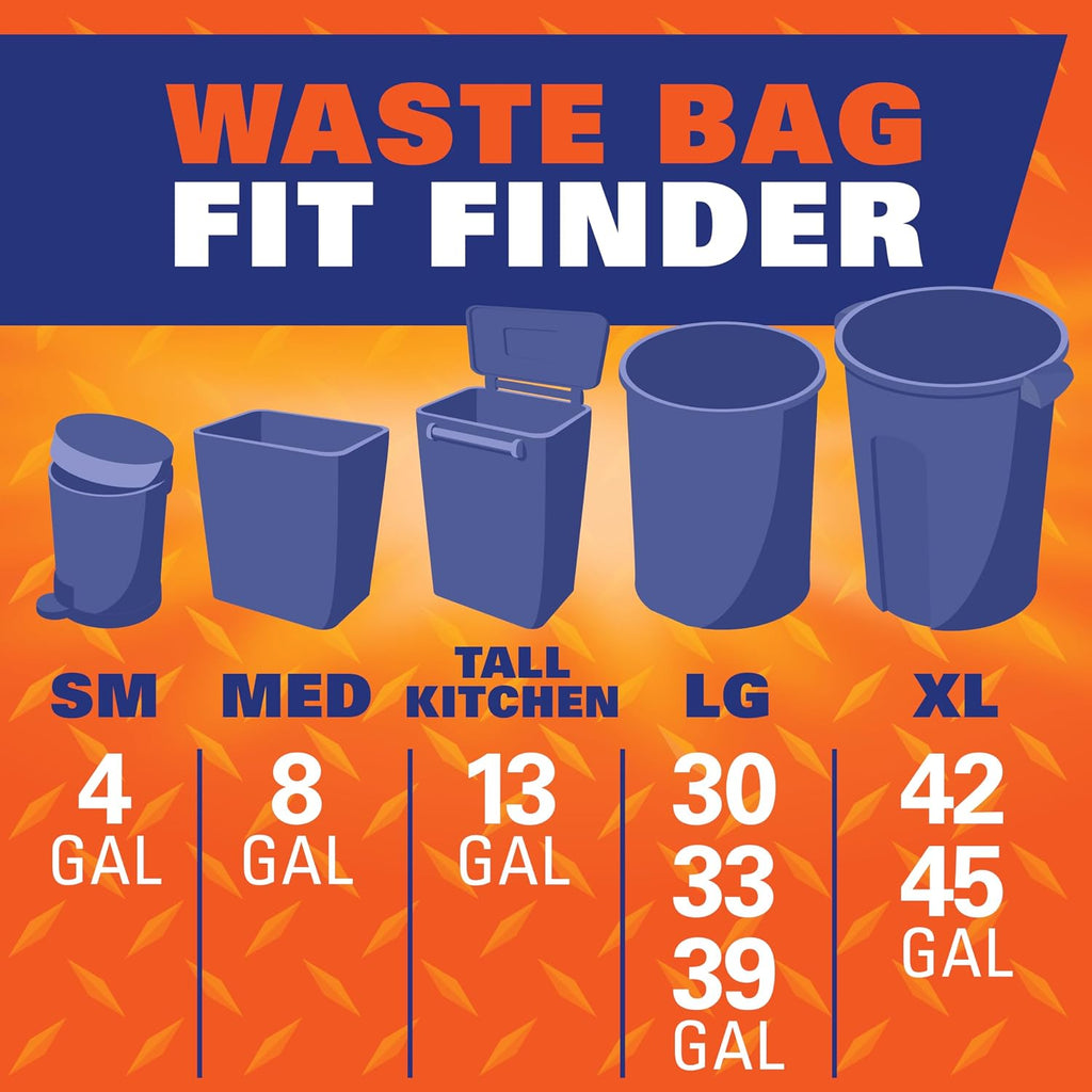 Hefty Strong 33 Gallon Trash Bags with Drawstrings, Black, Unscented, 48ct