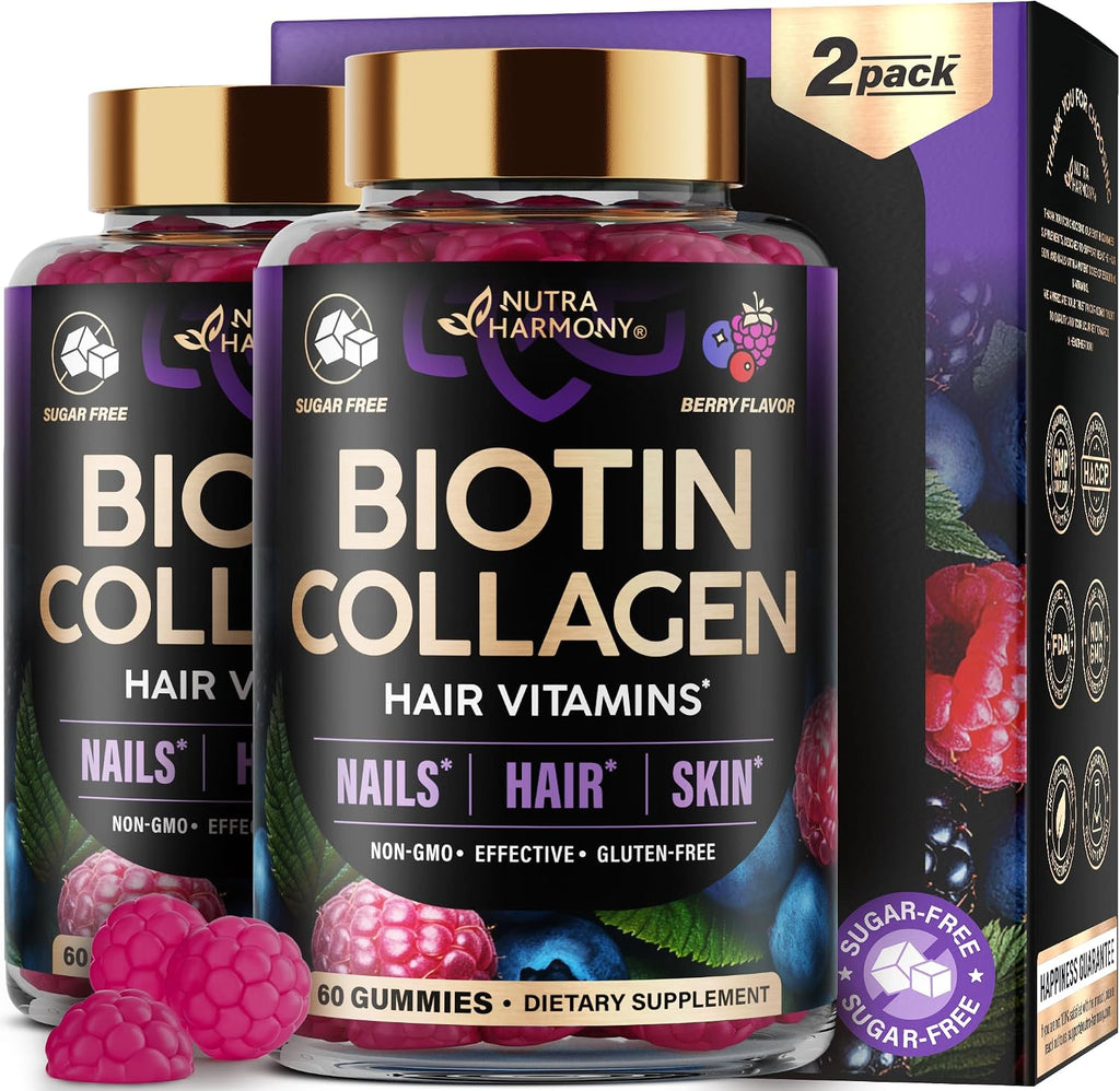 Biotin Gummies for Hair Growth Support - for Women & Men - Berry, 60 Gummy