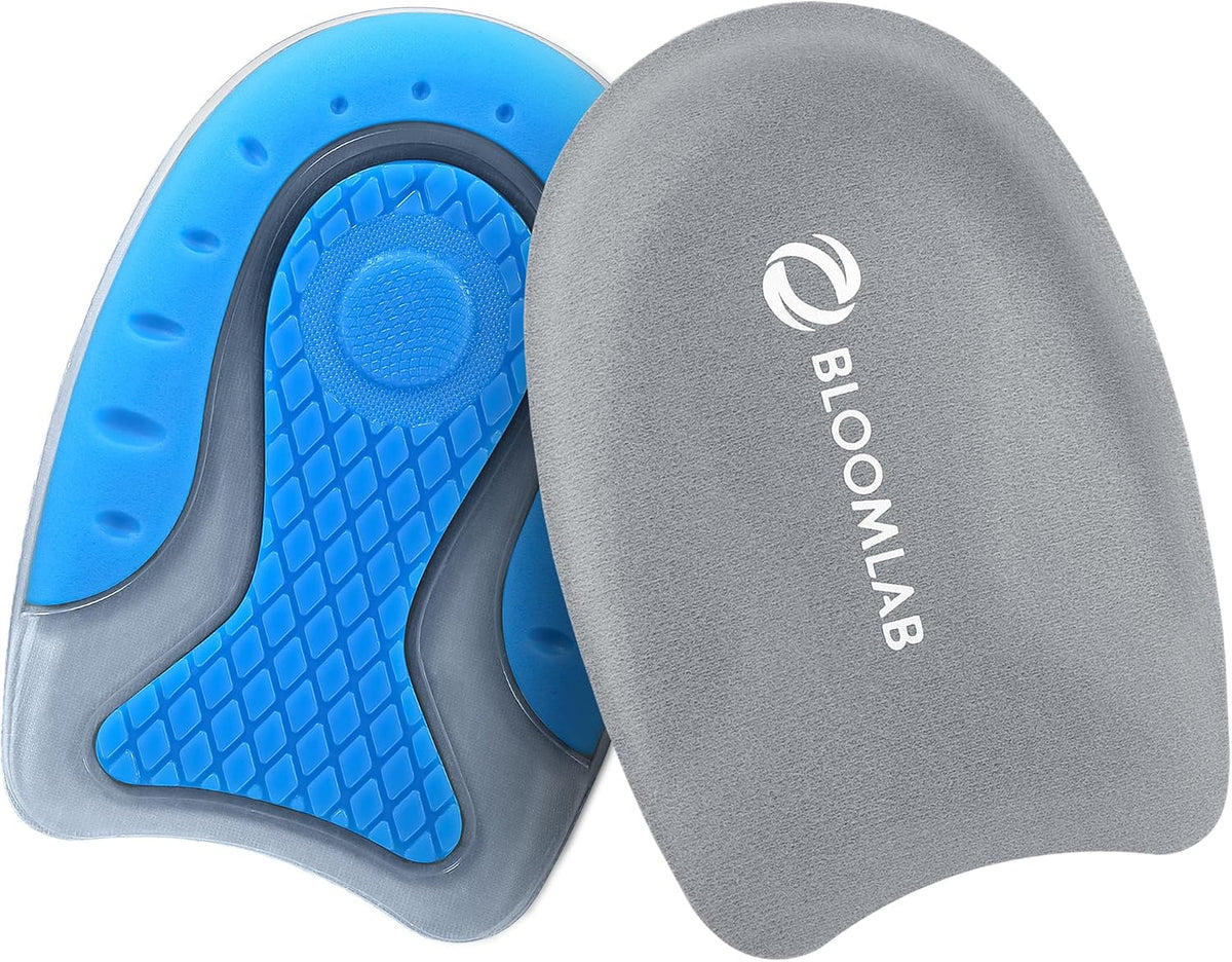 BloomLab Gel Heel Cups for Heel Pain Relief, Plantar Fasciitis, 2 Pack