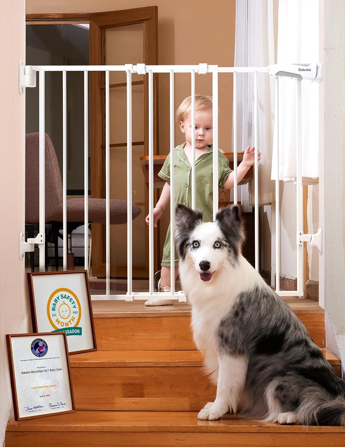Babelio No Bottom Bar Baby Gate, 28" H x 26-43" W, White