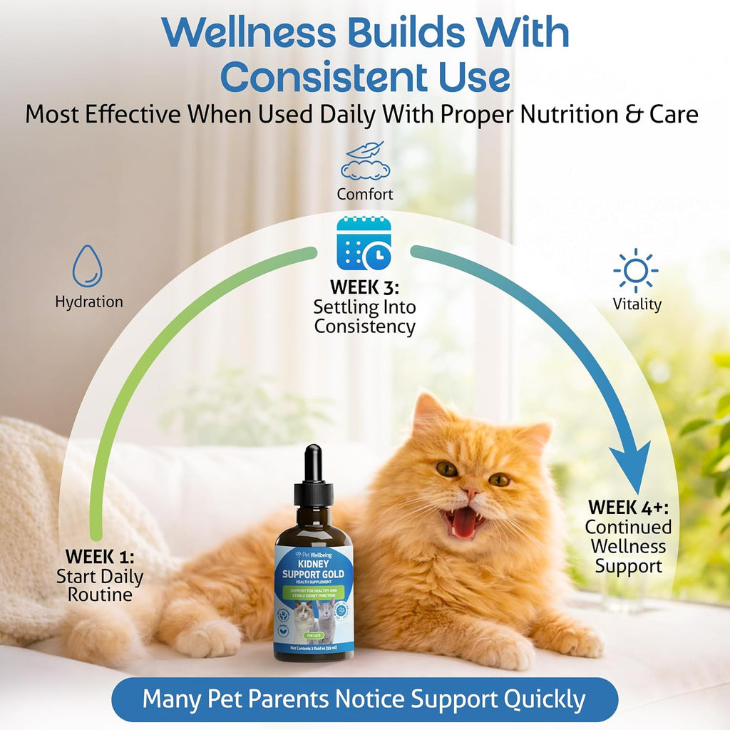 Pet Wellbeing Kidney Support Gold for Cats - Kidney Care & Hydration, 2 oz