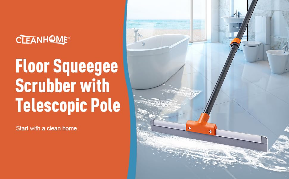 CLEANHOME Rubber Floor Squeegee with Extendable Long Handle