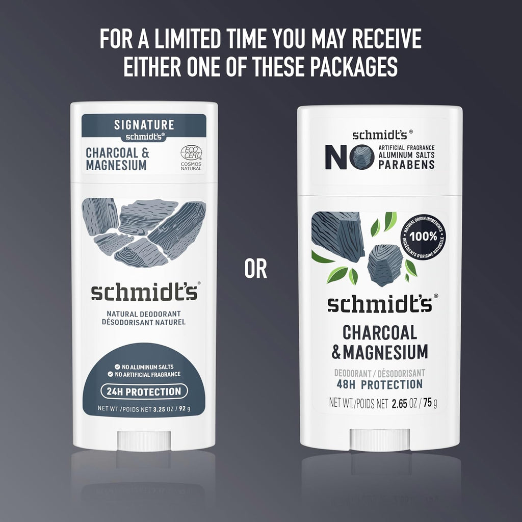 Schmidt's Aluminum-Free Vegan Deodorant Charcoal & Magnesium with 2.65 oz