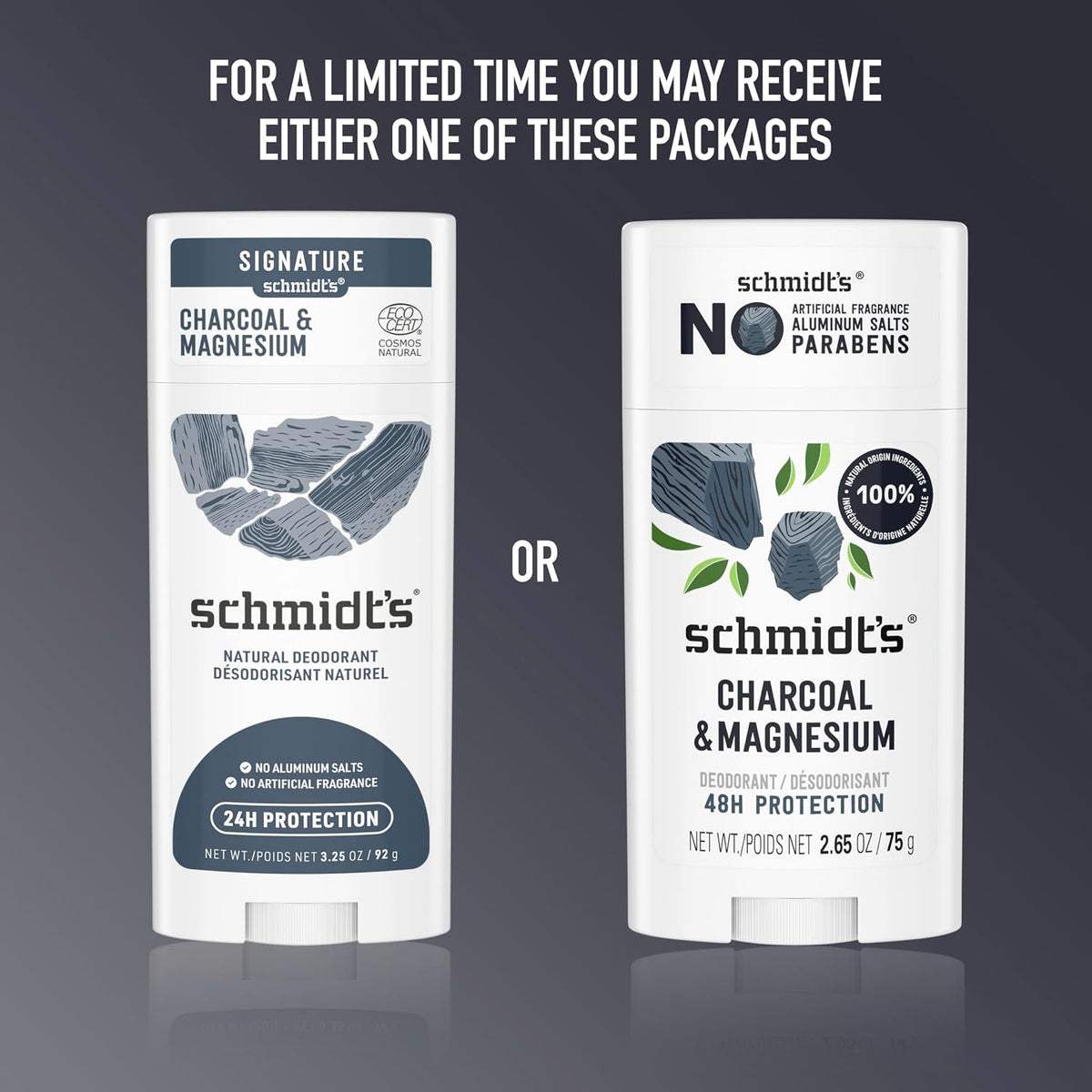 Schmidt's Aluminum-Free Vegan Deodorant Charcoal & Magnesium with 2.65 oz
