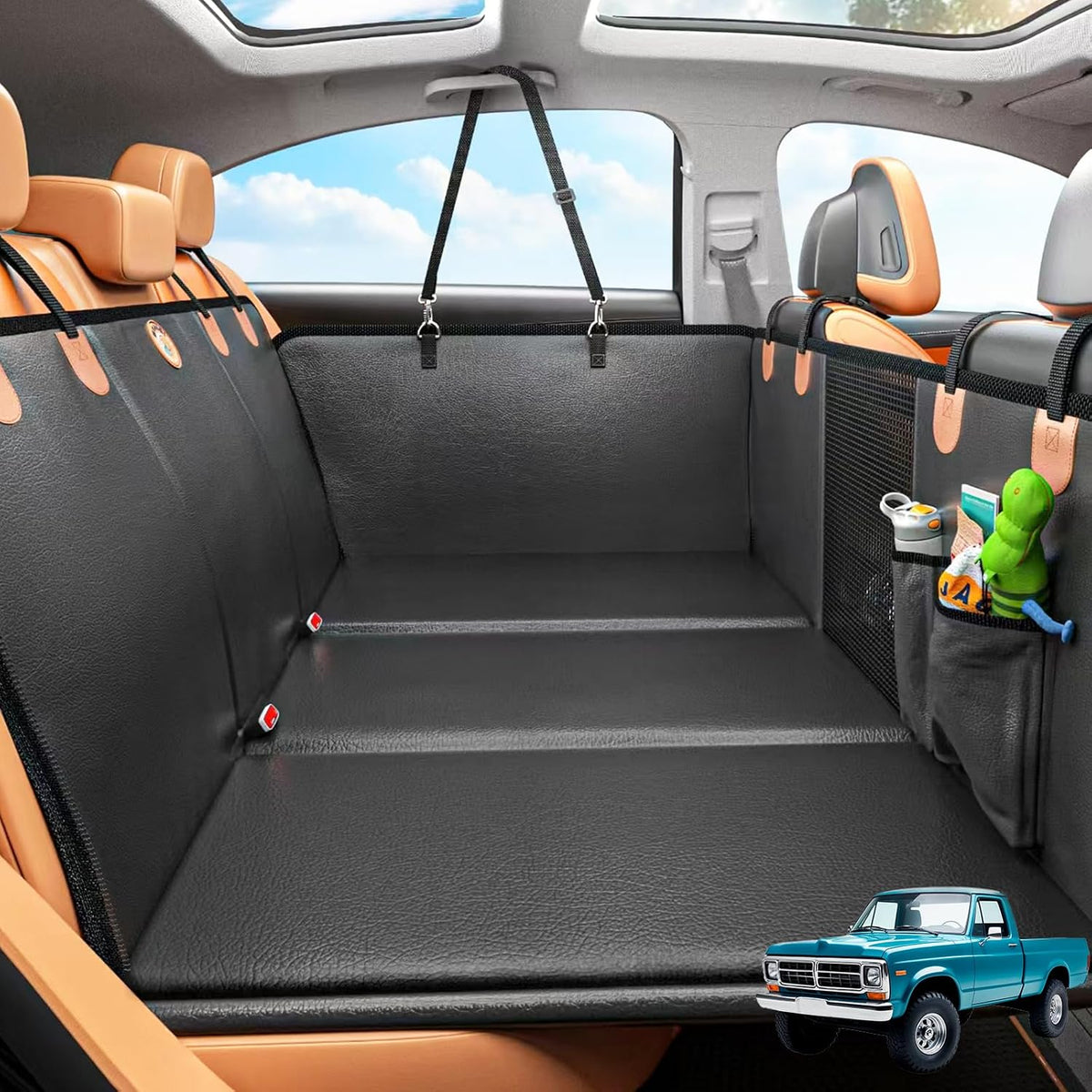 Hard Bottom Dog Car Seat Cover for Back Seat, PU Leather Dog Seat Extender