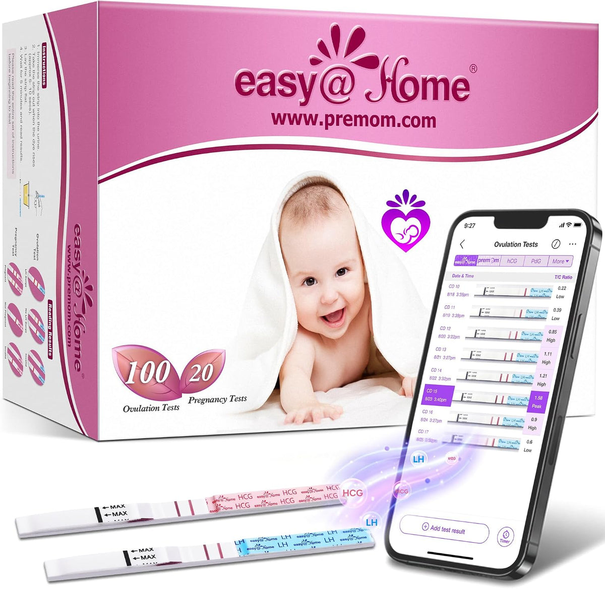 easy@Home 50 Ovulation Test Strips and 20 Pregnancy Test Strips Combo Kit