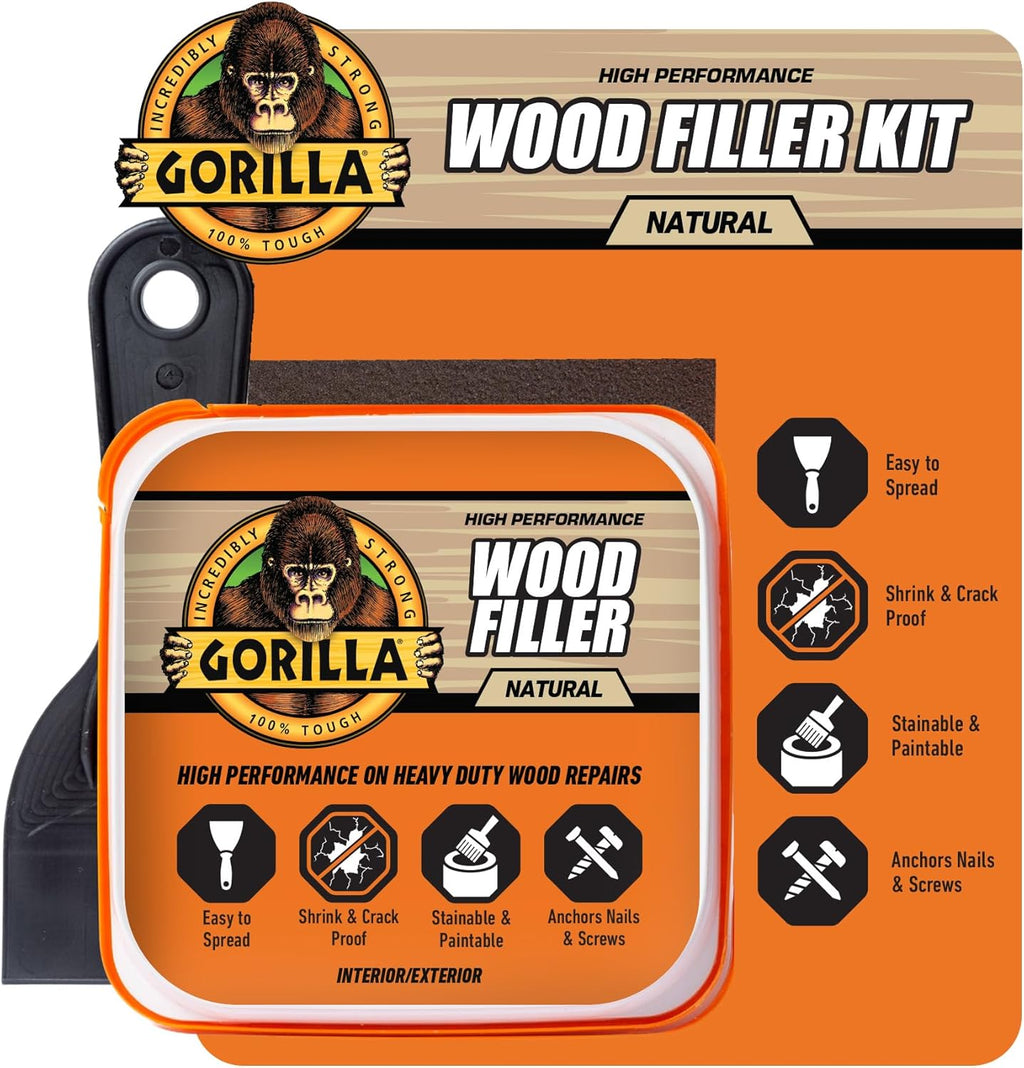Gorilla All Purpose Wood Filler, Natural Finish, 16 oz Tub, 1-Pack