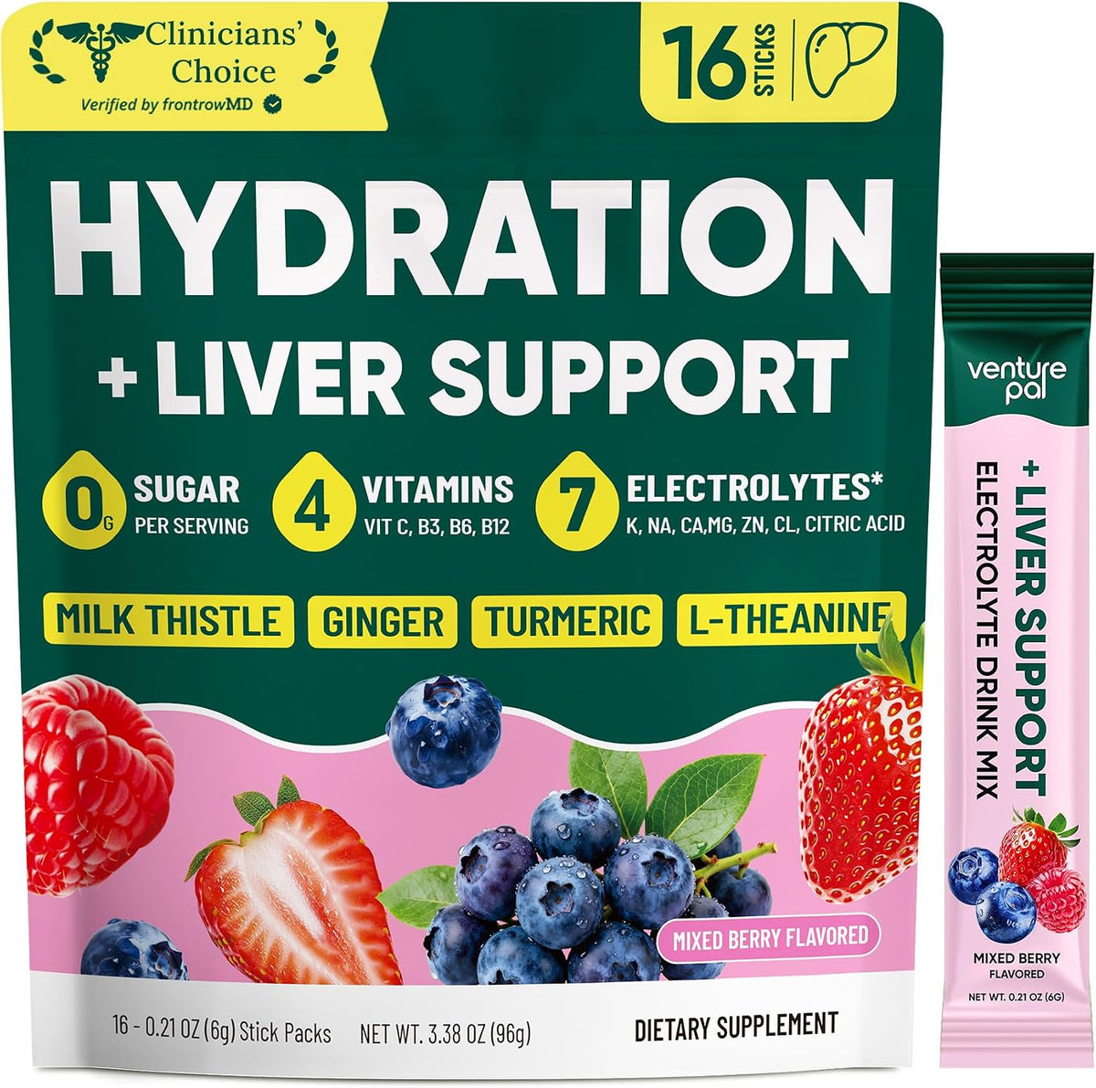 Venture Pal Sugar Free Hydration Packets + Liver Support, 16 Sticks