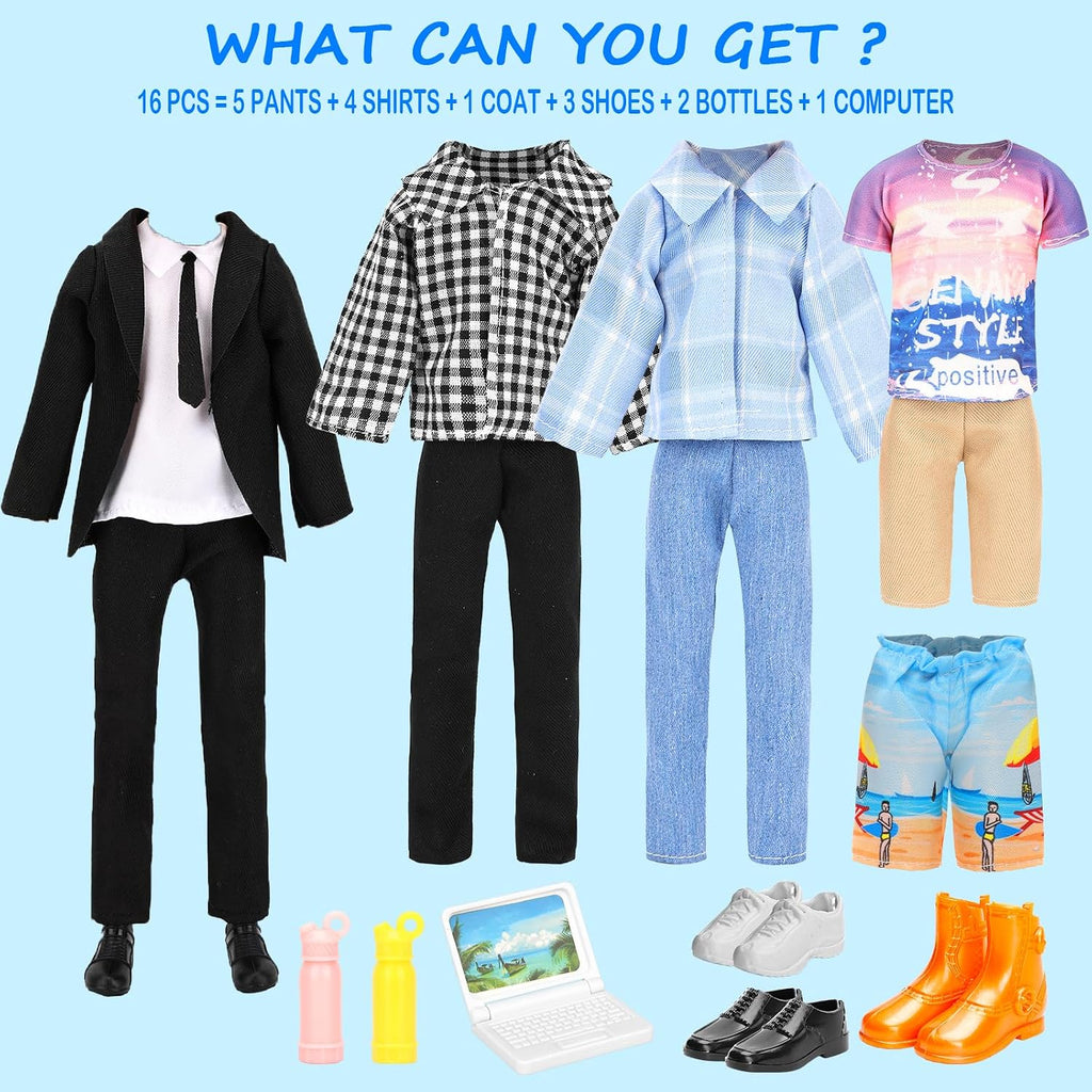 Lot 16 PCS Doll Clothes & Accessories Classic Black Suit for Boy Doll