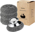 Steel Wool Scrubber, 4-Pack Stainless Steel Scrubber Pads with Handle - The Ultimate Scouring Solution for Rust, Stubborn Messes on Cookware, Grill, Oven & Kitchen Sinks