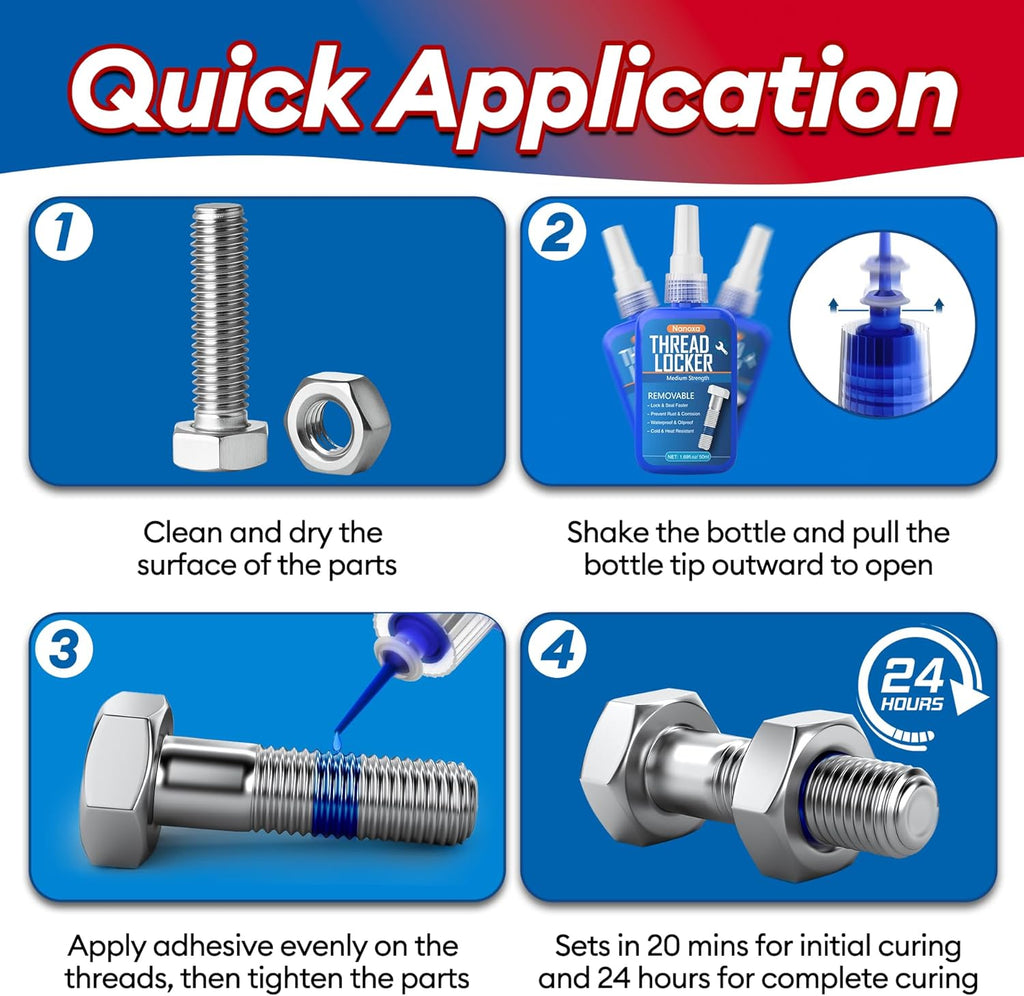 Thread Lock Blue and Red, 50mlx2 Threadlocker Medium & High Strength