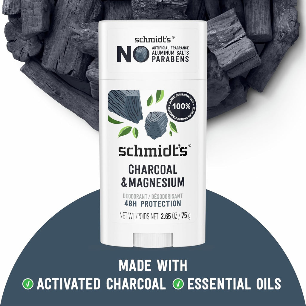 Schmidt's Aluminum-Free Vegan Deodorant Charcoal & Magnesium with 2.65 oz