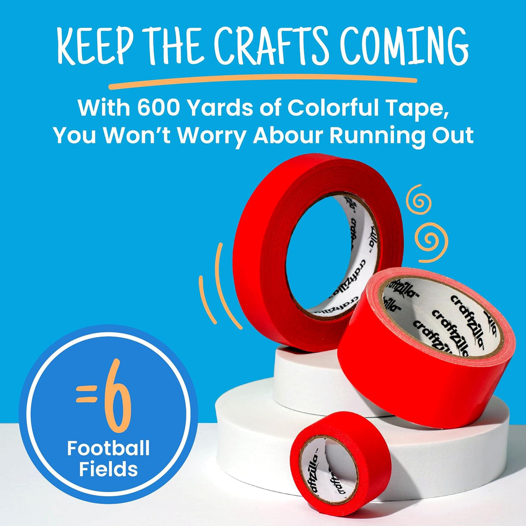 Craftzilla Rainbow Colored Masking & Painters Tape, 6 Rolls, 1in x 10 Yards