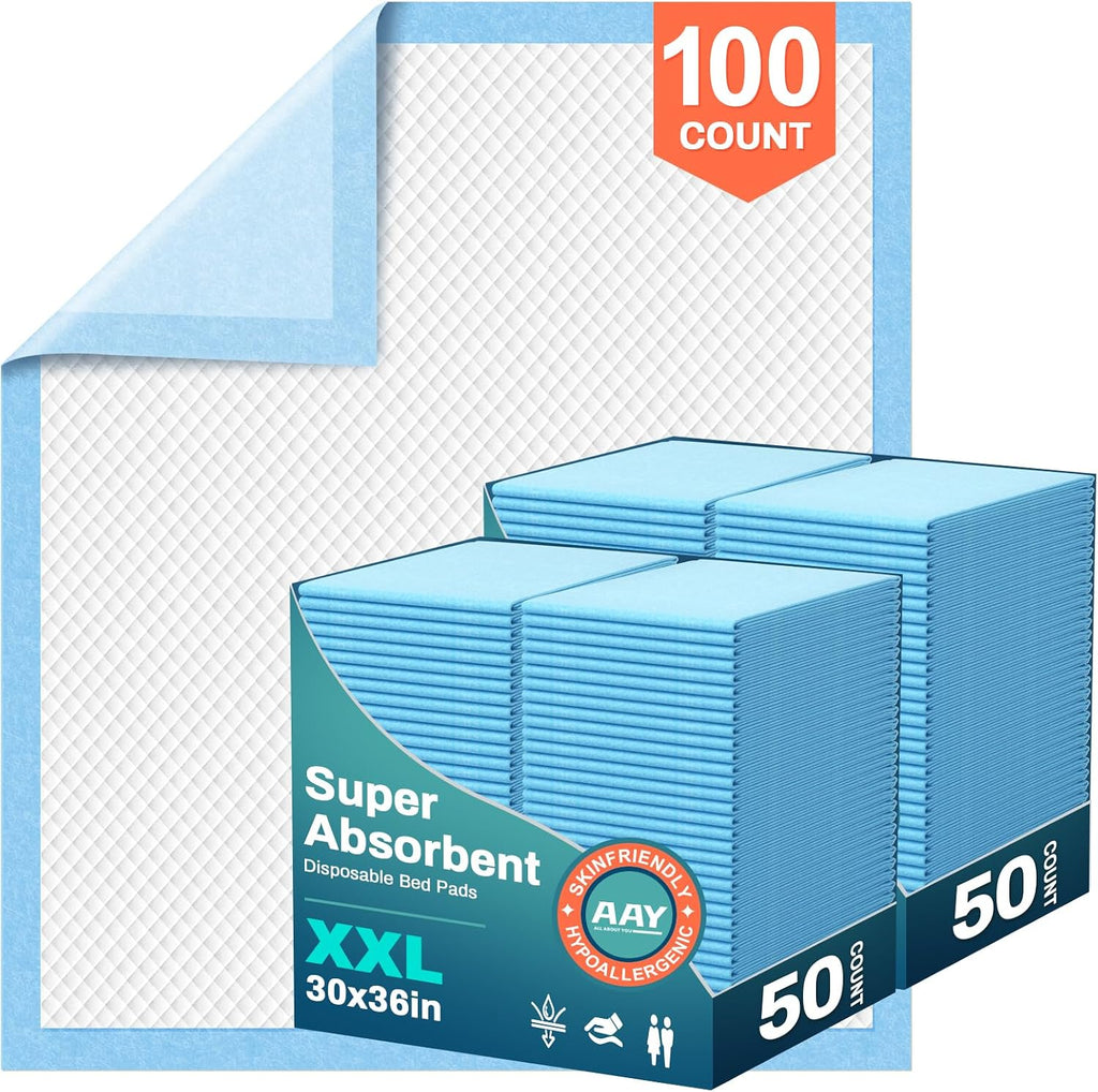 AAY Bed Pads Disposable 30" x 36" 100 Count, Chucks for Adult, Puppy