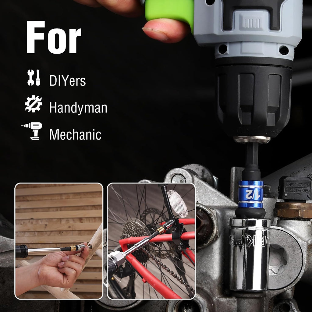WORKPRO Impact Grade Socket Adapter Set, 1/4", 3/8", & 1/2" Drive, Extension Driver Bit With Holder, for Power Drill to High Torque Impact Wrench, 3PCS