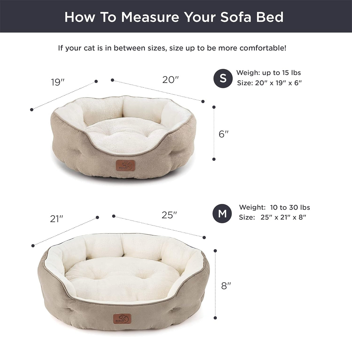 Bedsure Small Dog Bed Washable,Round Cat Beds for Indoor Cats,20in Camel