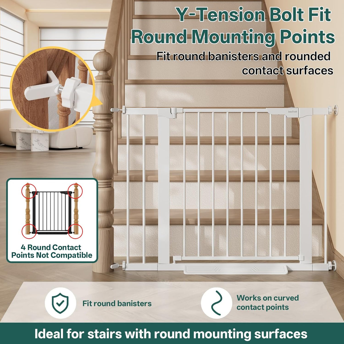 InnoTruth 29.6-39.1 in Wide Baby Gate for Stairs and Doorways, White