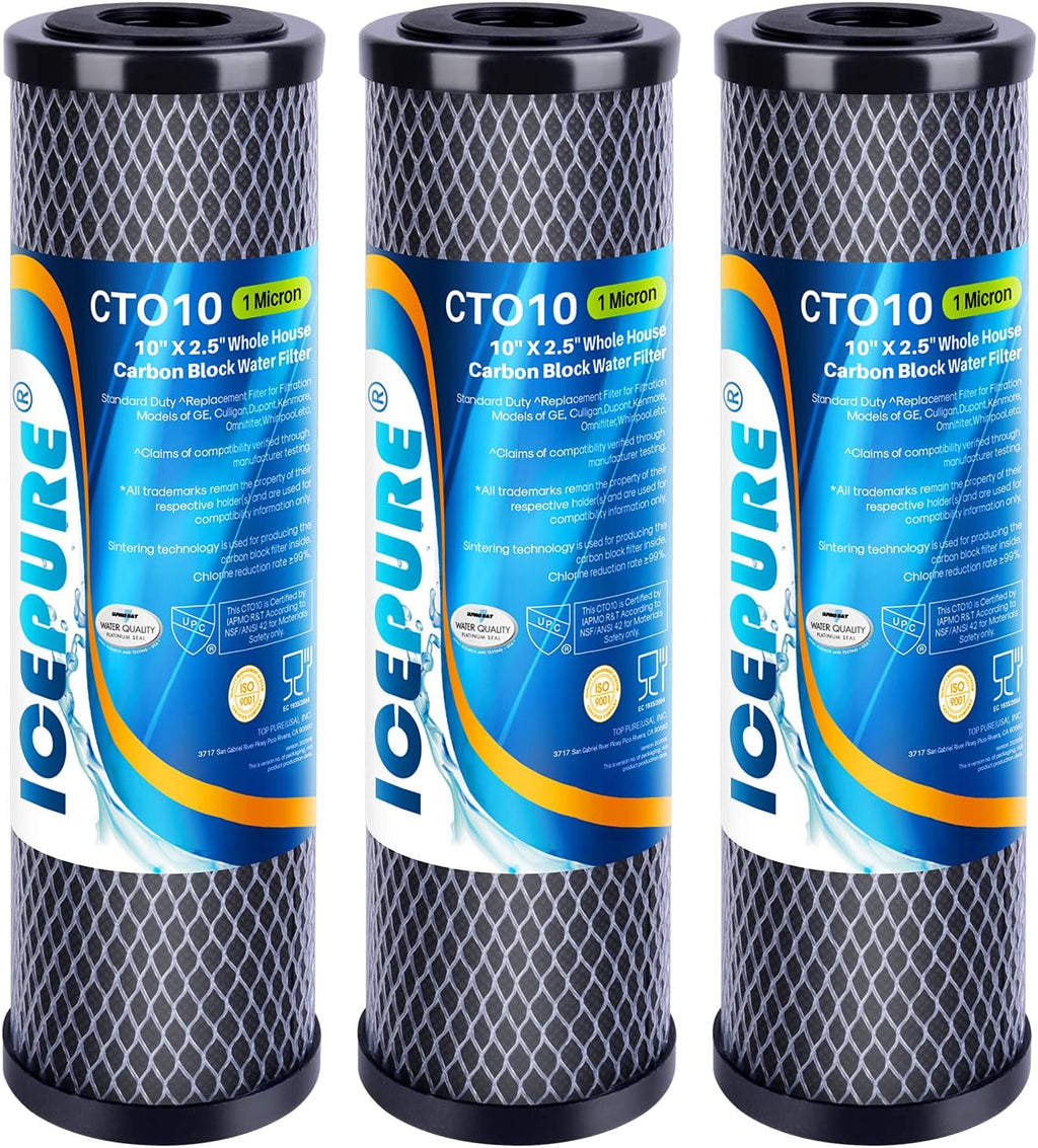 ICEPURE 1 Micron 2.5" x 10" CTO Carbon Whole House Water Filter 4 Pack