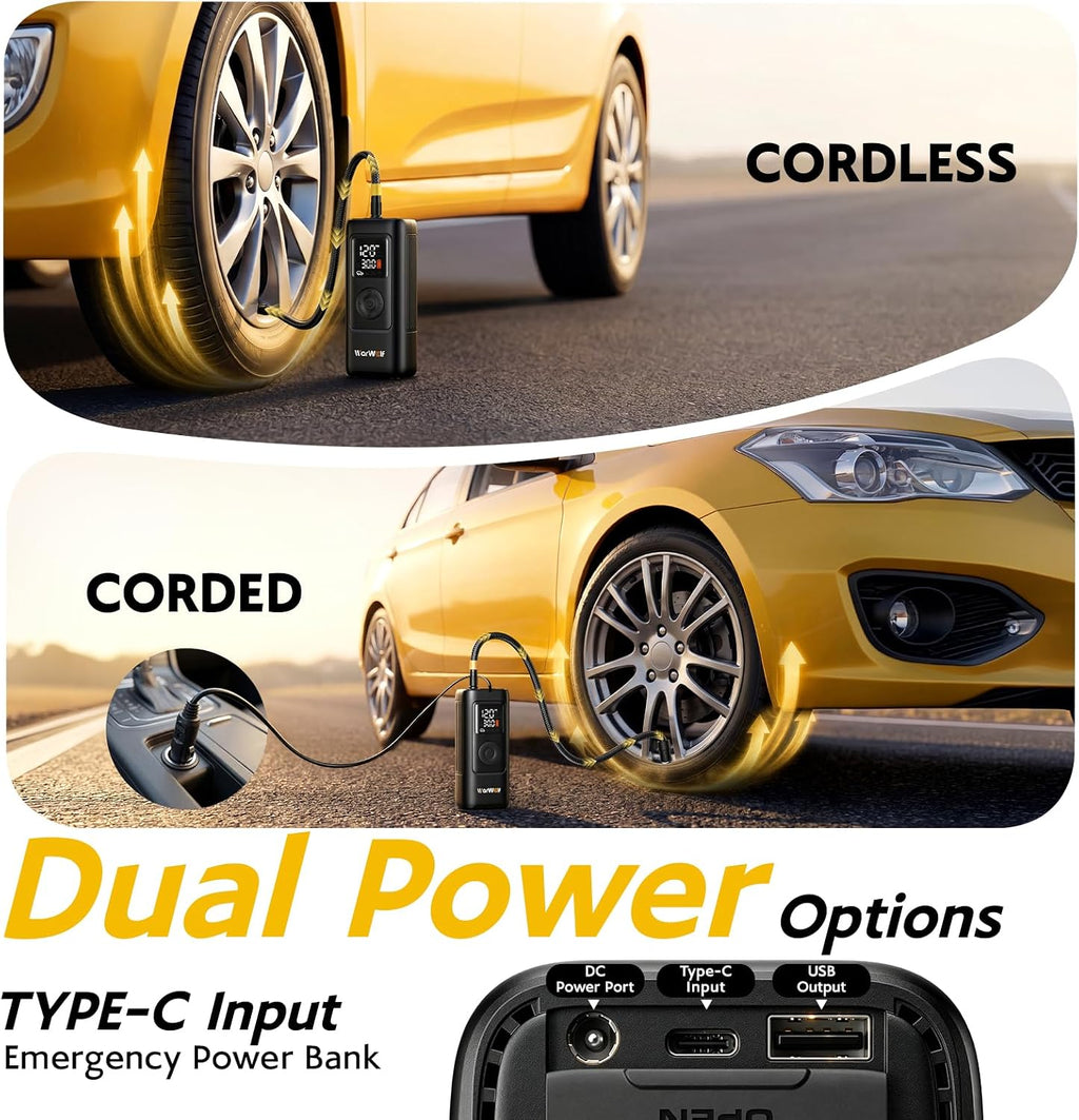 Smart Tire Inflator, Auto Shut-Off at Target PSI, Portable Air Compressor