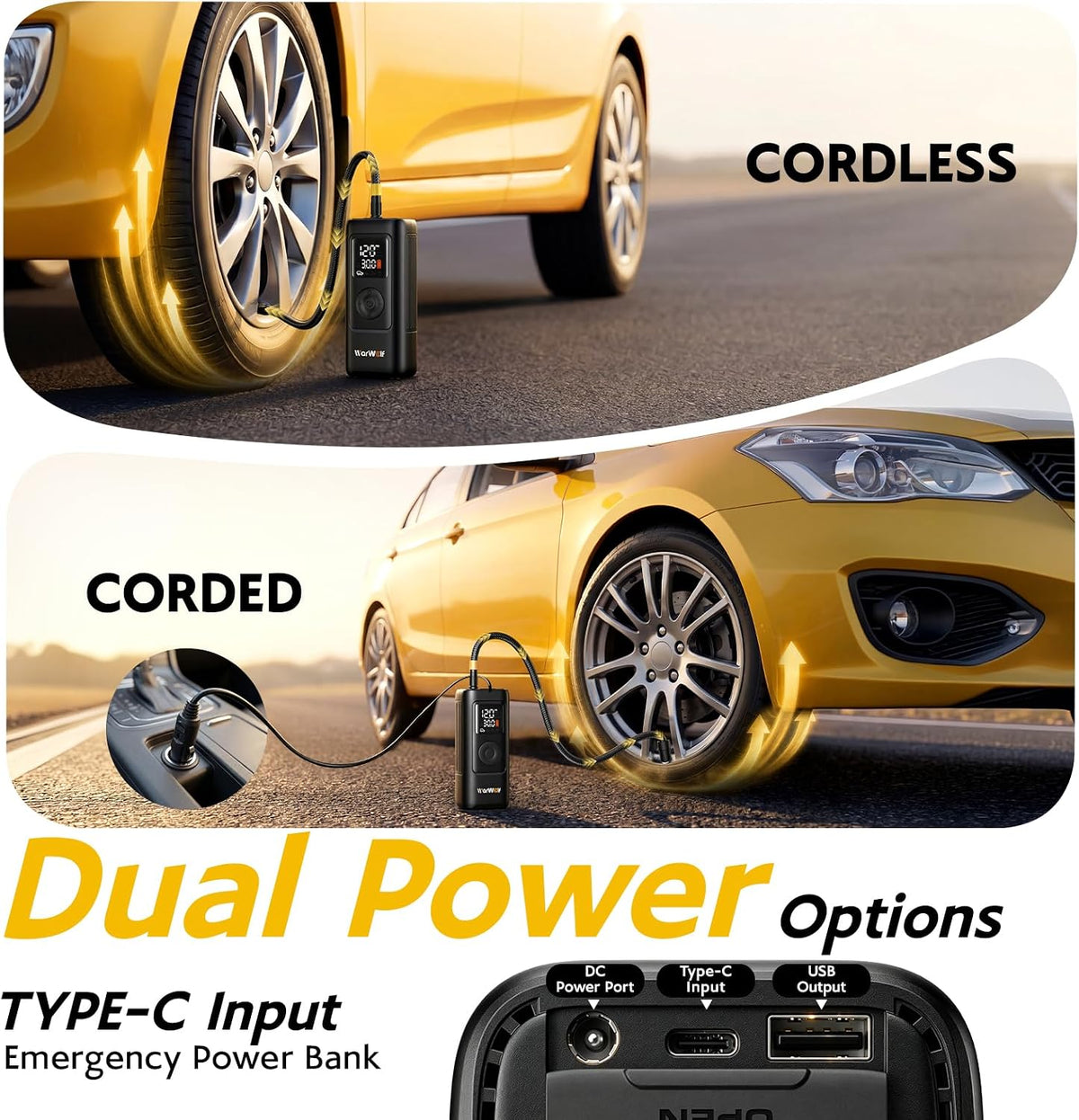 Smart Tire Inflator, Auto Shut-Off at Target PSI, Portable Air Compressor