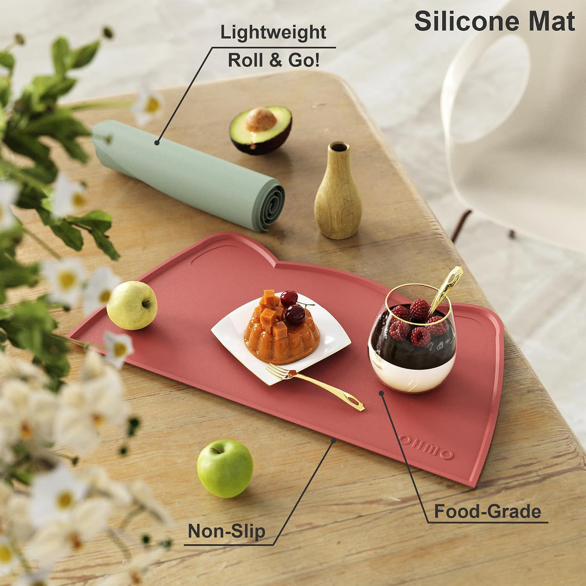 OHMO Cat Food Mat, Silicone Pet Feeding Mat, 18x9.8, Erythrinus