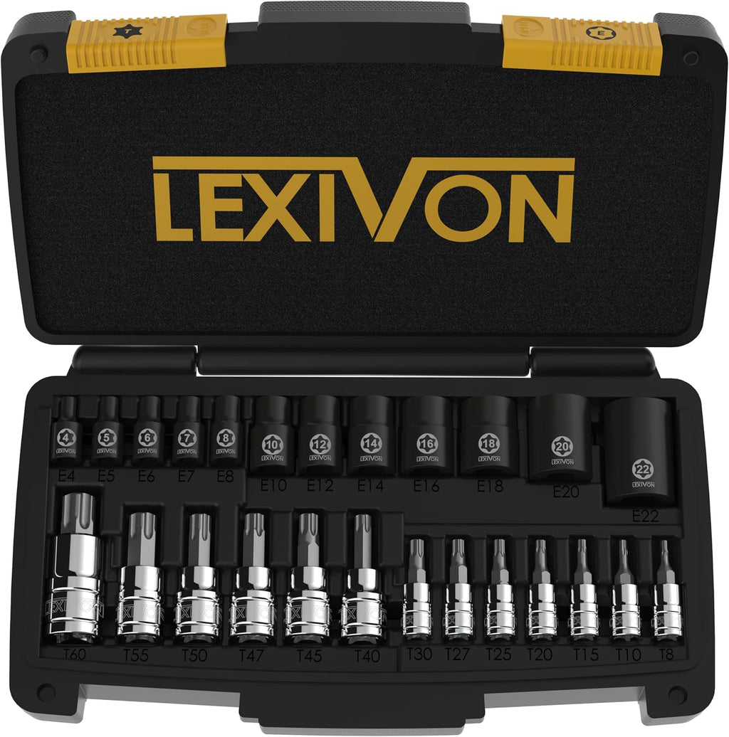LEXIVON Master TORX Bit Socket Set, Premium S2 Alloy Steel | Complete 34-Piece, Solid Star & Tamper Proof T6 ~ T70 | Enhanced Storage Case (LX-149)