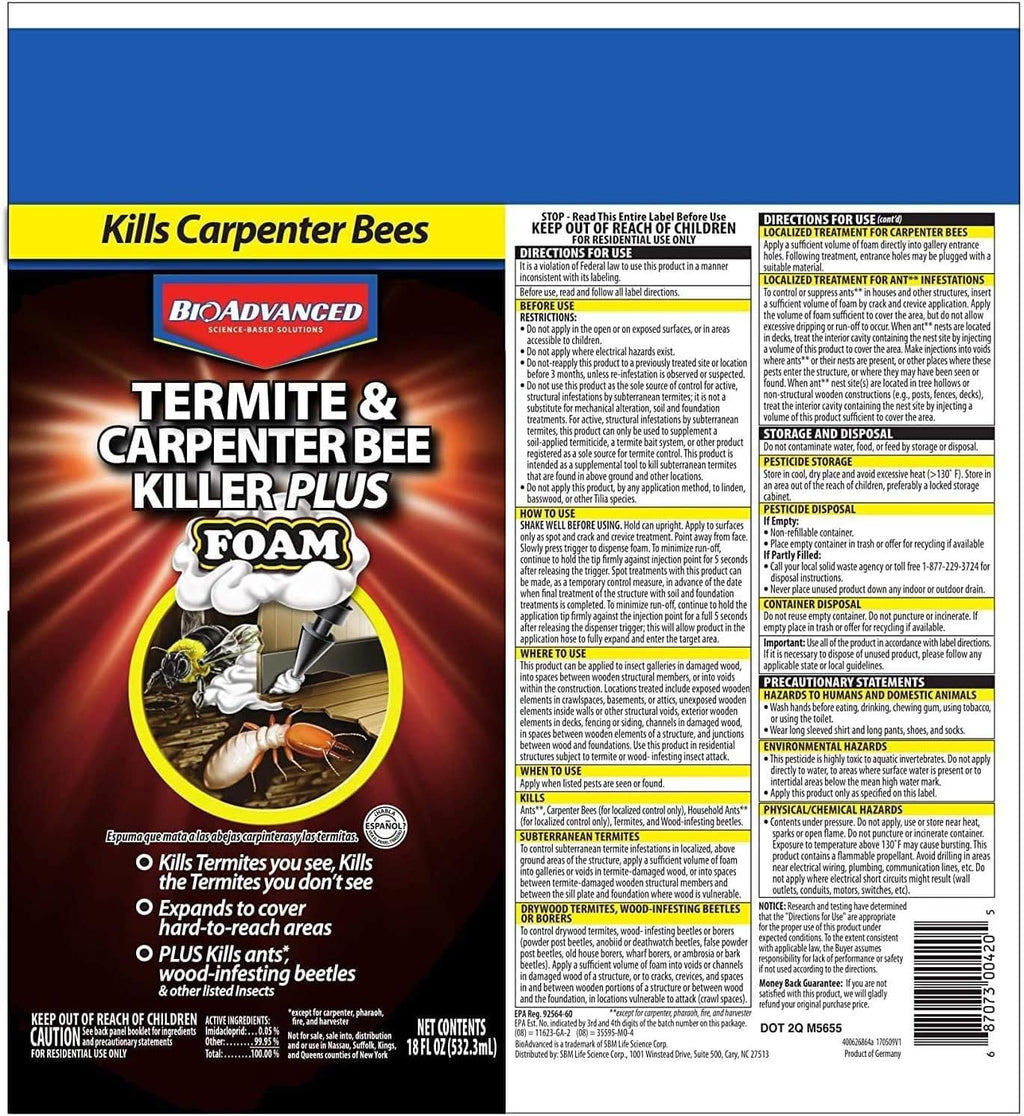 BioAdvanced Termite & Carpenter Bee Killer Plus Foam - 18 oz Can