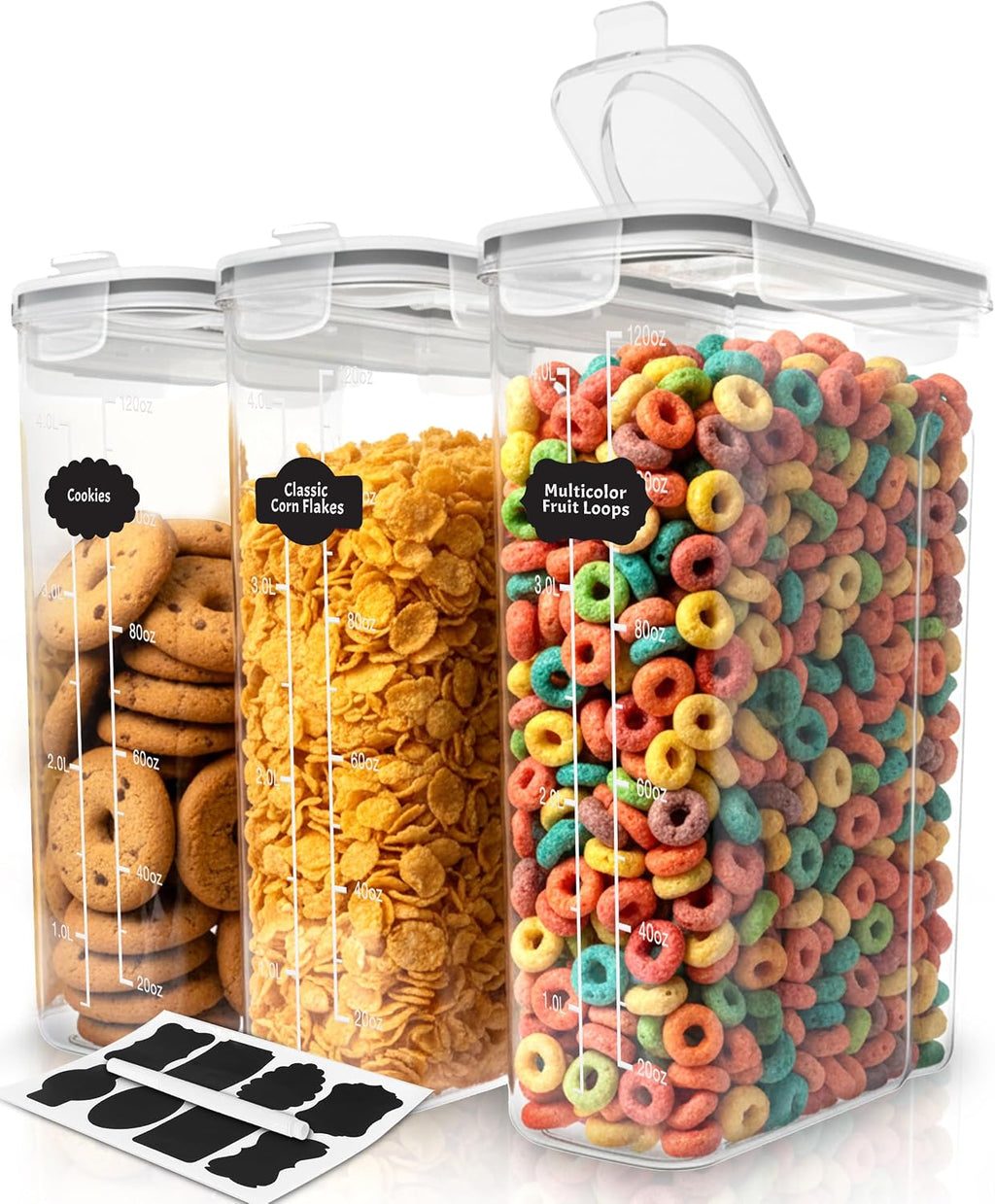 Utopia Kitchen Cereal Containers Storage Set with Lids, 4 Pack, 4L, Clear