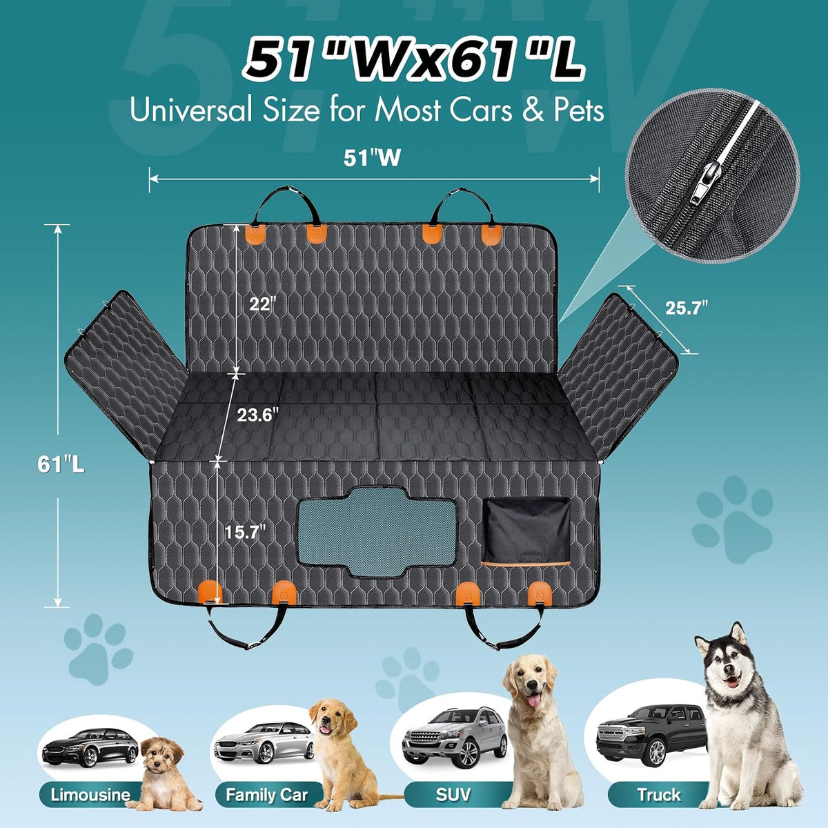 Chumajor L Back Seat Extender for Dogs,Hard Bottom,Waterproof,400 lb,Black