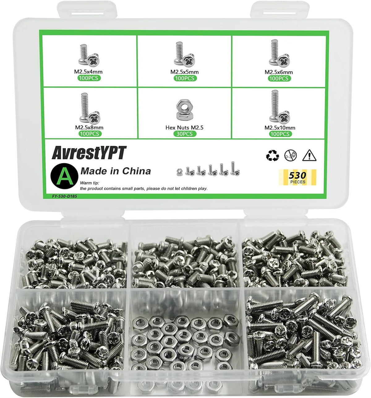 1110Pcs Metric Micro Screws & Nuts Kit, M1 M1.2 M1.4 M1.6 M2 M2.5
