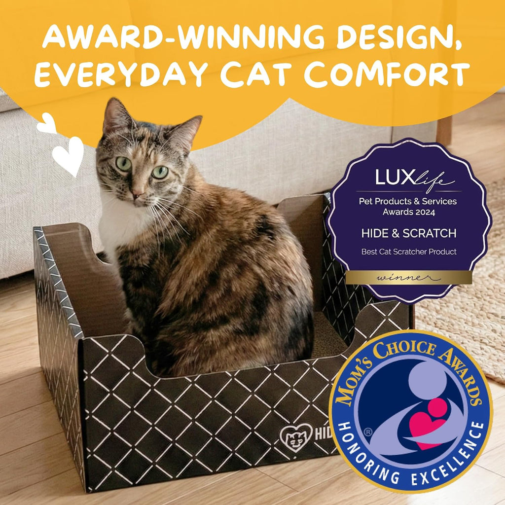 Hide & Scratch Cardboard Cat Scratcher Box & Bed Dark Grey Diamond Pad
