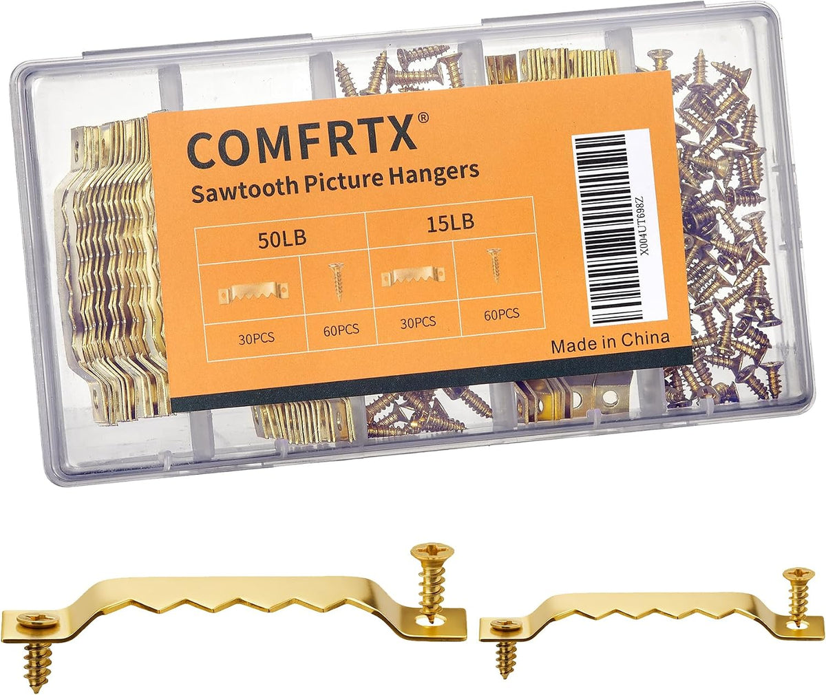60 Pack 2 Sizes Sawtooth Picture Hangers, Small & Heavy Duty