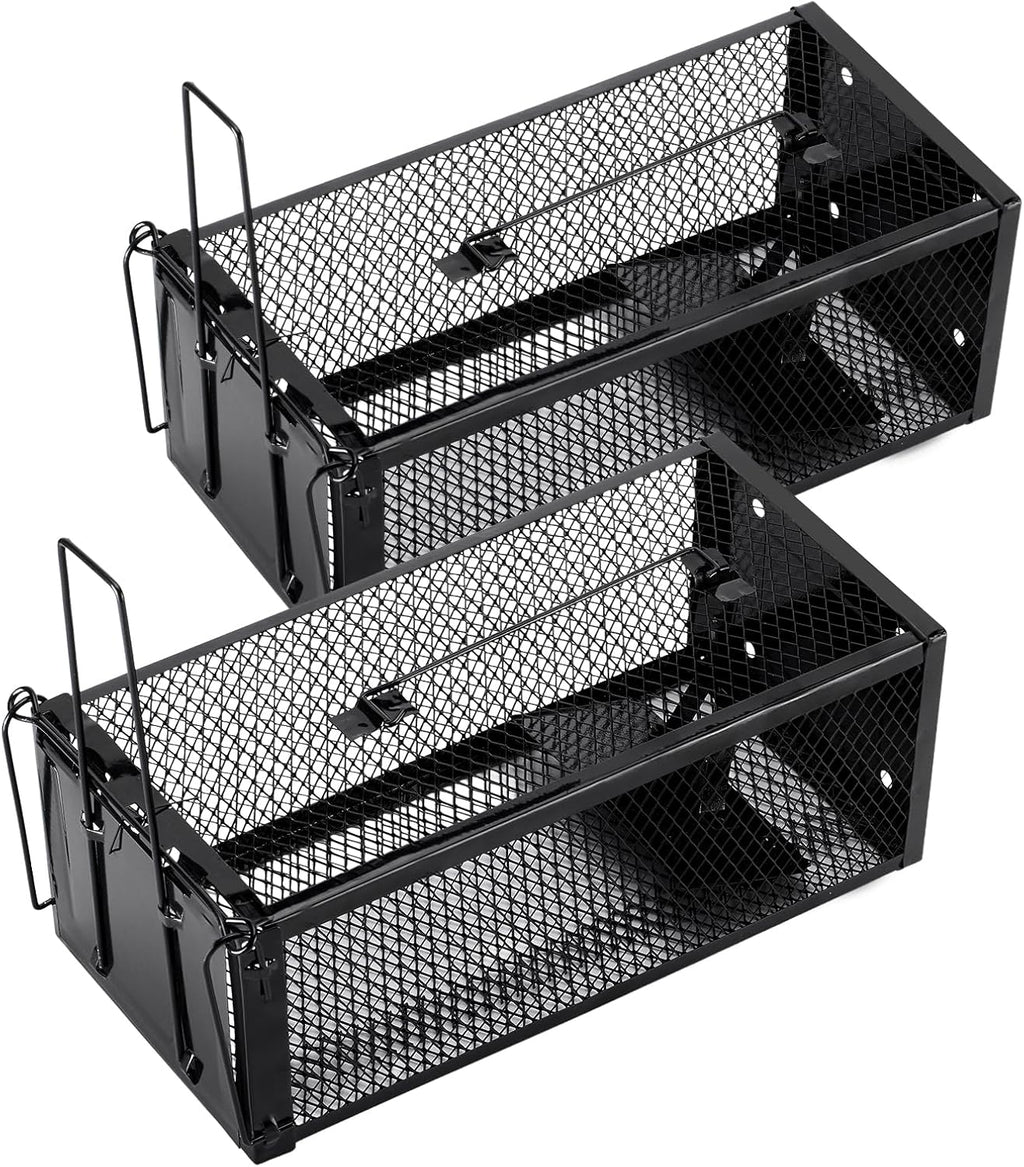2 Pack Humane Rat Traps 12.5"x5.5"x4.5", Reusable Mouse Traps for Indoor/Outdoor Use, No-Kill Live Capture for Chipmunks, Rats, Mice