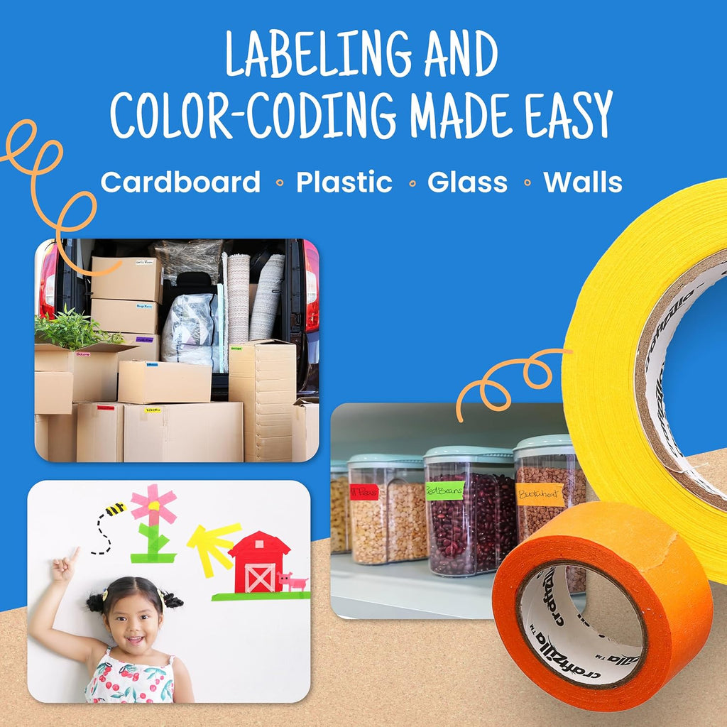 Craftzilla Rainbow Colored Masking & Painters Tape, 6 Rolls, 1in x 10 Yards