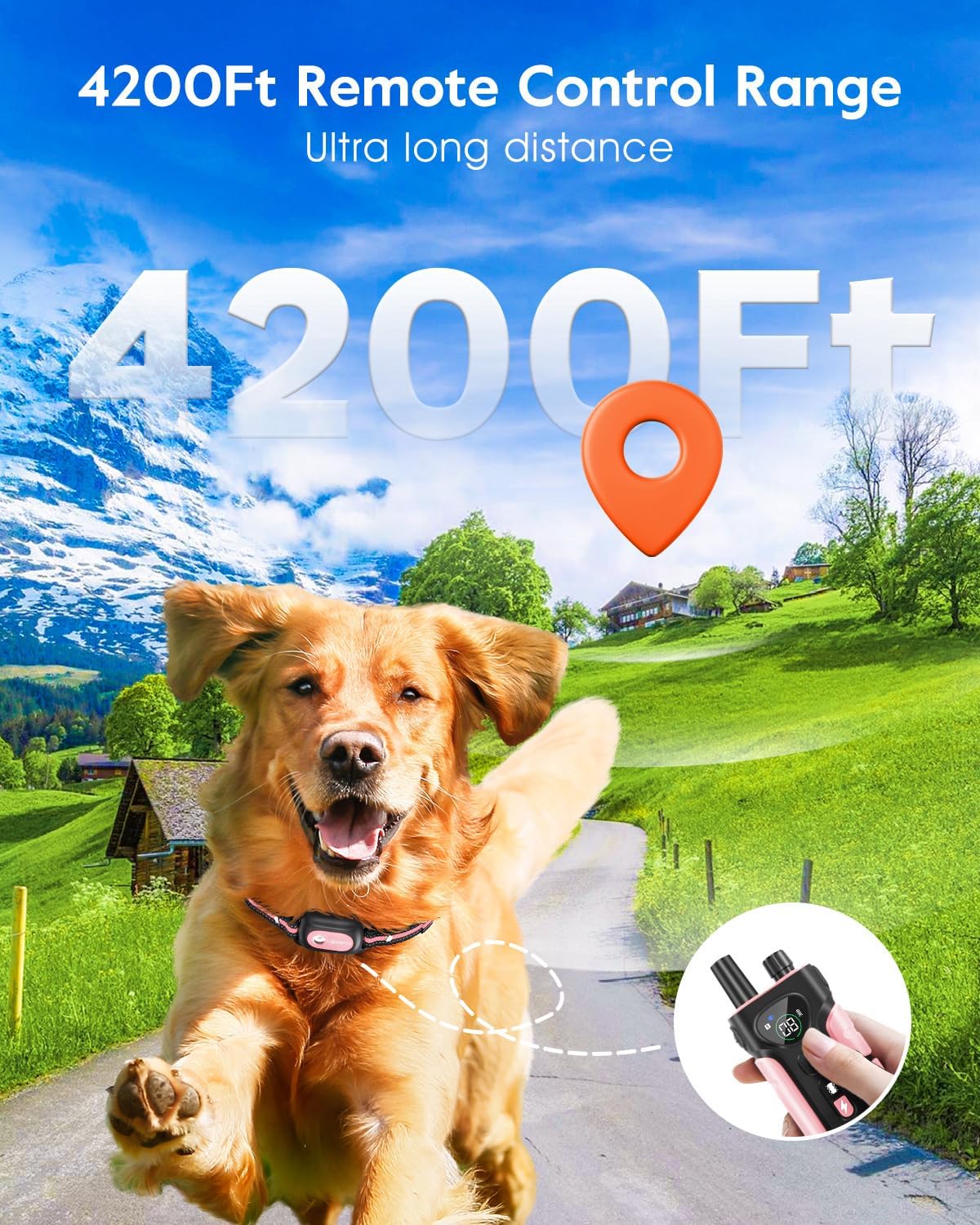 SLOPEHILL Dog Shock Collar,4200FT Dog Training Collar with Remote,Pink | IP68 Waterproof e Collar with Beep,Vibration,Safe Shock,Light,No Shock Mode,Shock Collar for Small Medium Large Dog 8-140lbs